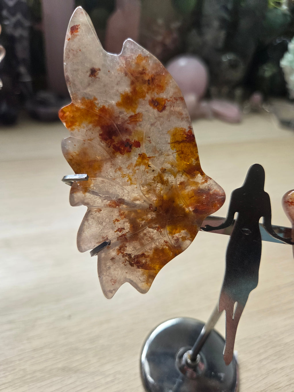 Fire quartz crystal Angel wings carving