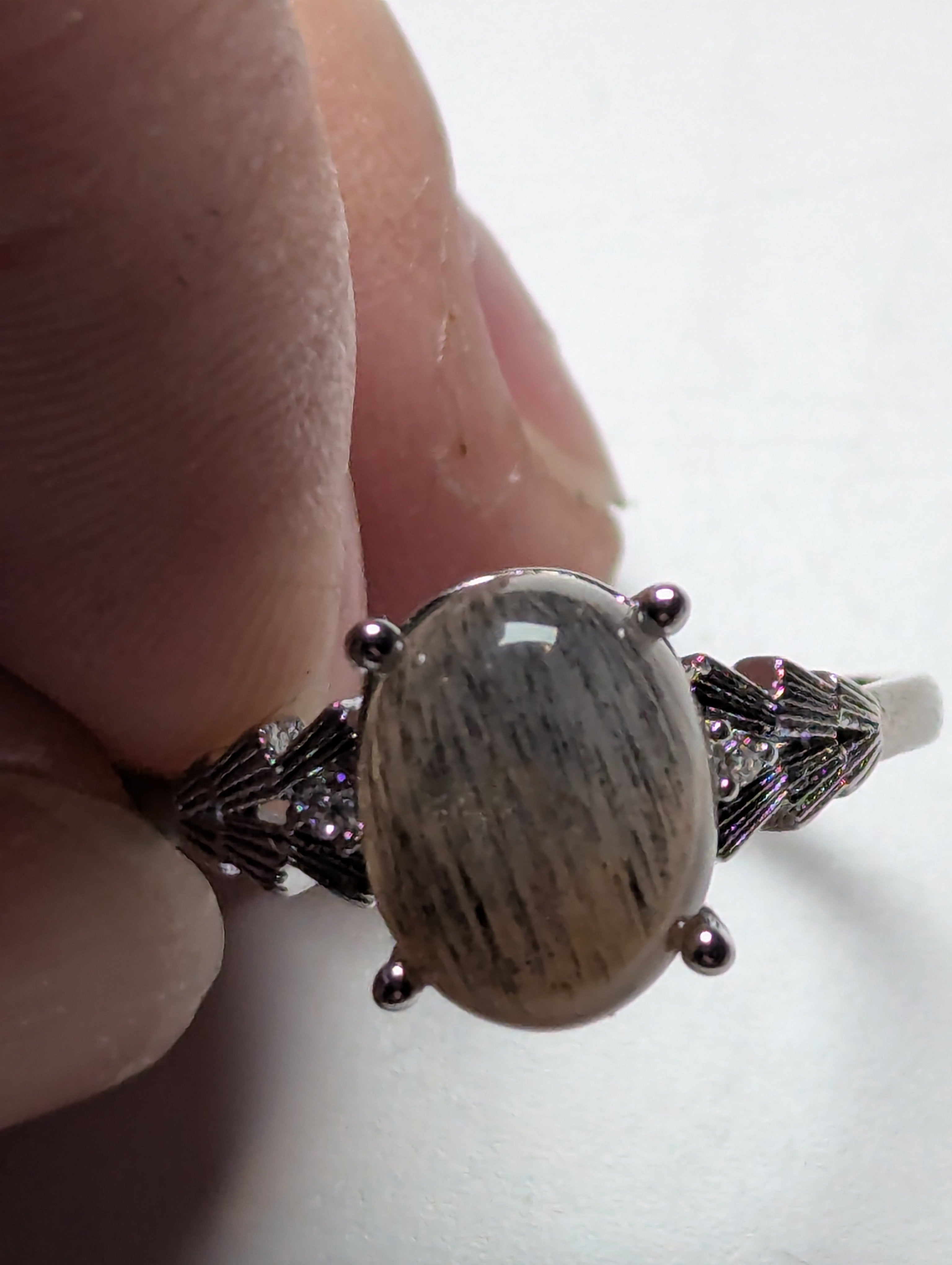 Black golden moonstone crystal adjustable ring stainless steel