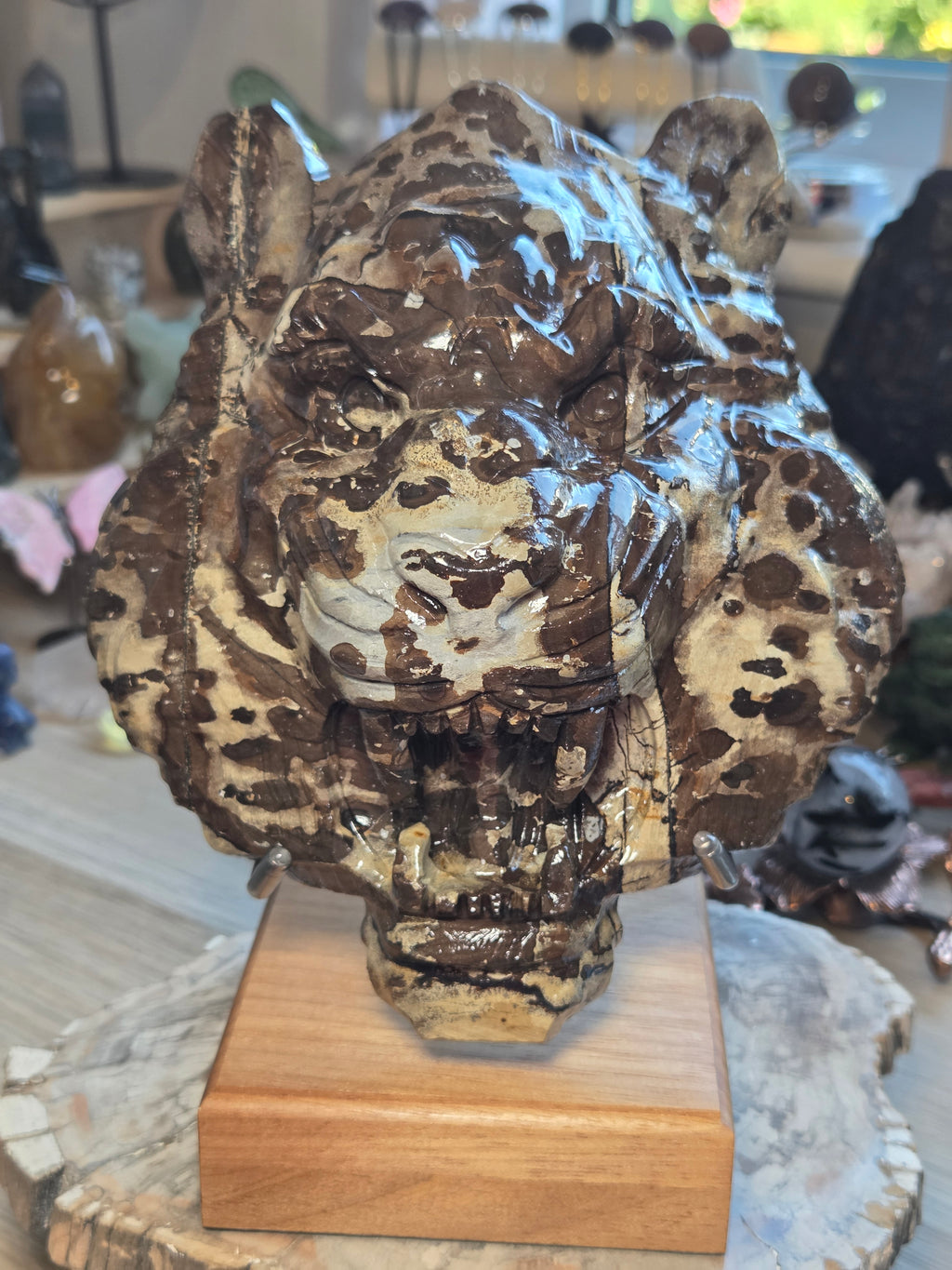 Amazing  Jasper Tiger head carving  with stand