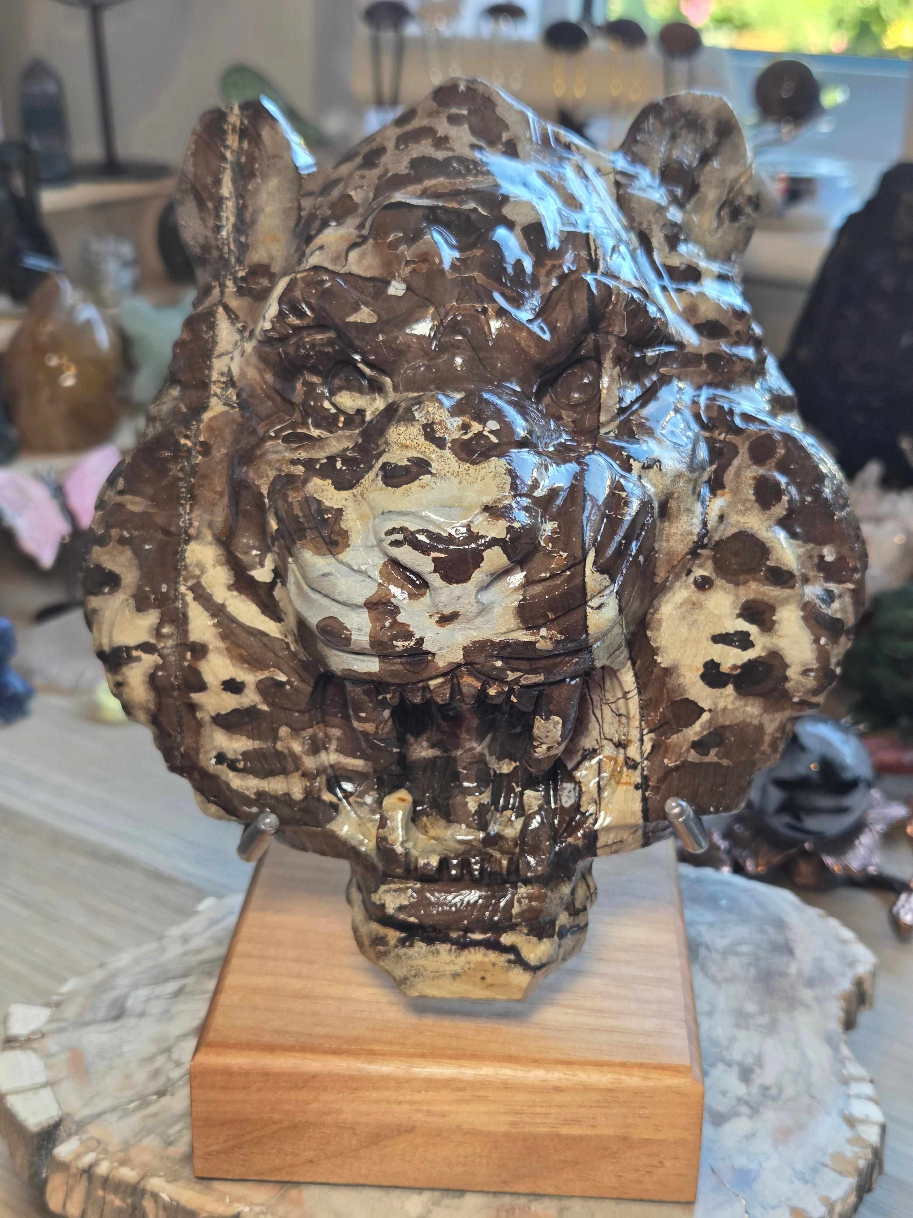 Amazing  Jasper Tiger head carving  with stand