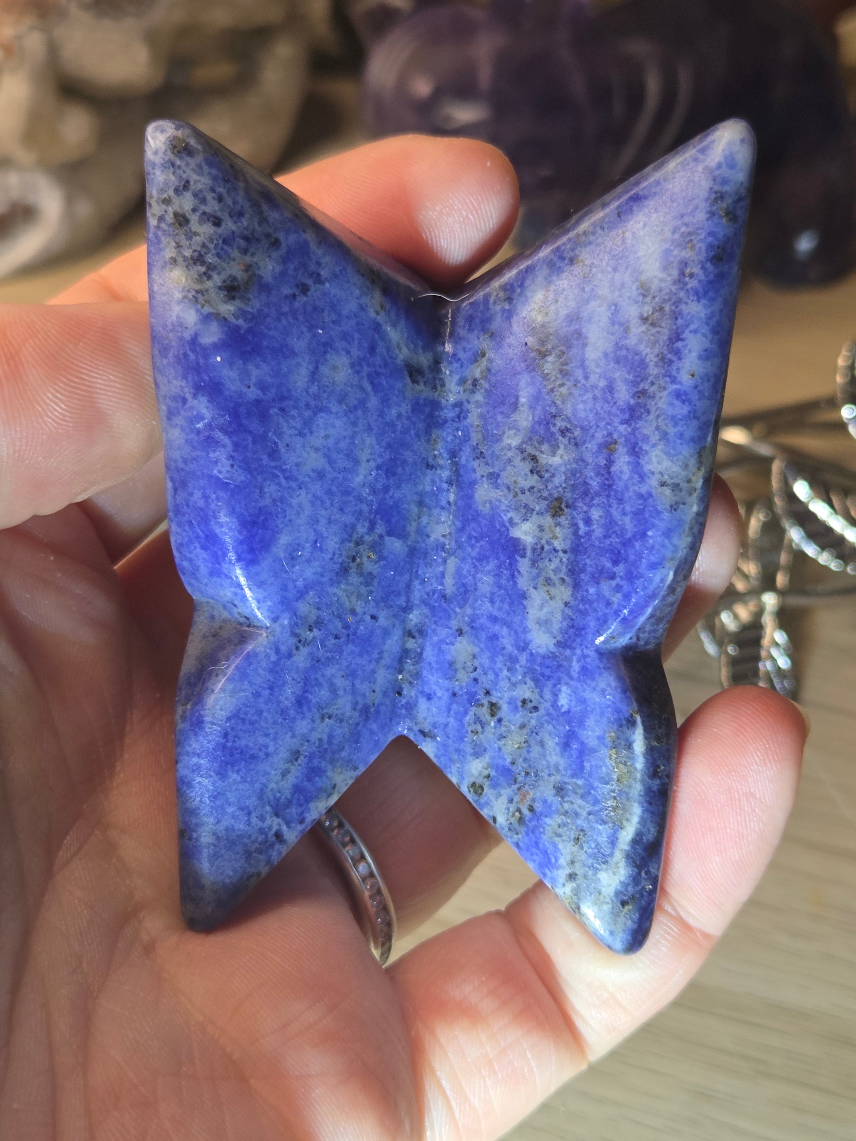 Sodalite crystal butterfly carving