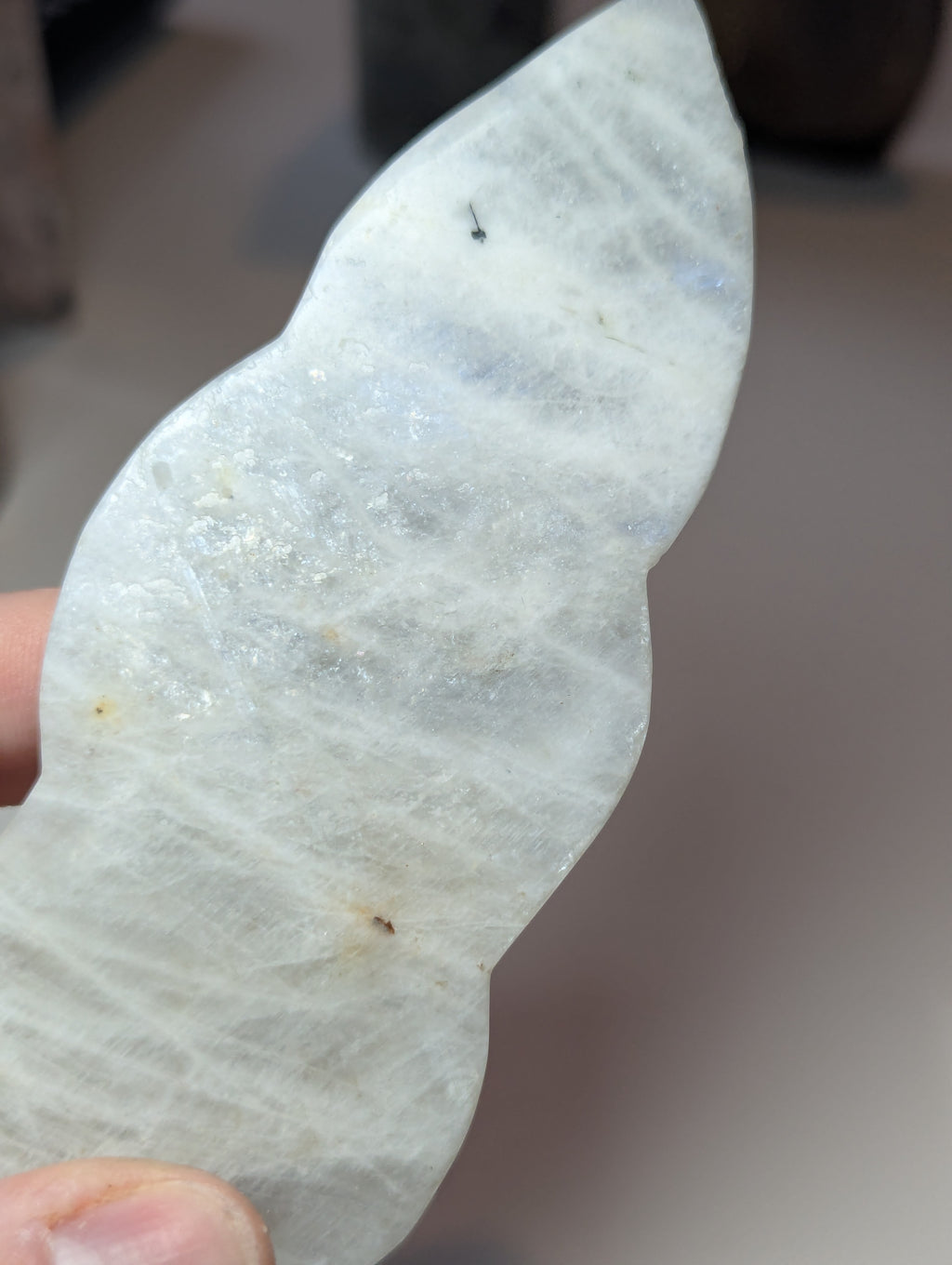 Rainbow moonstone crystal feather carving