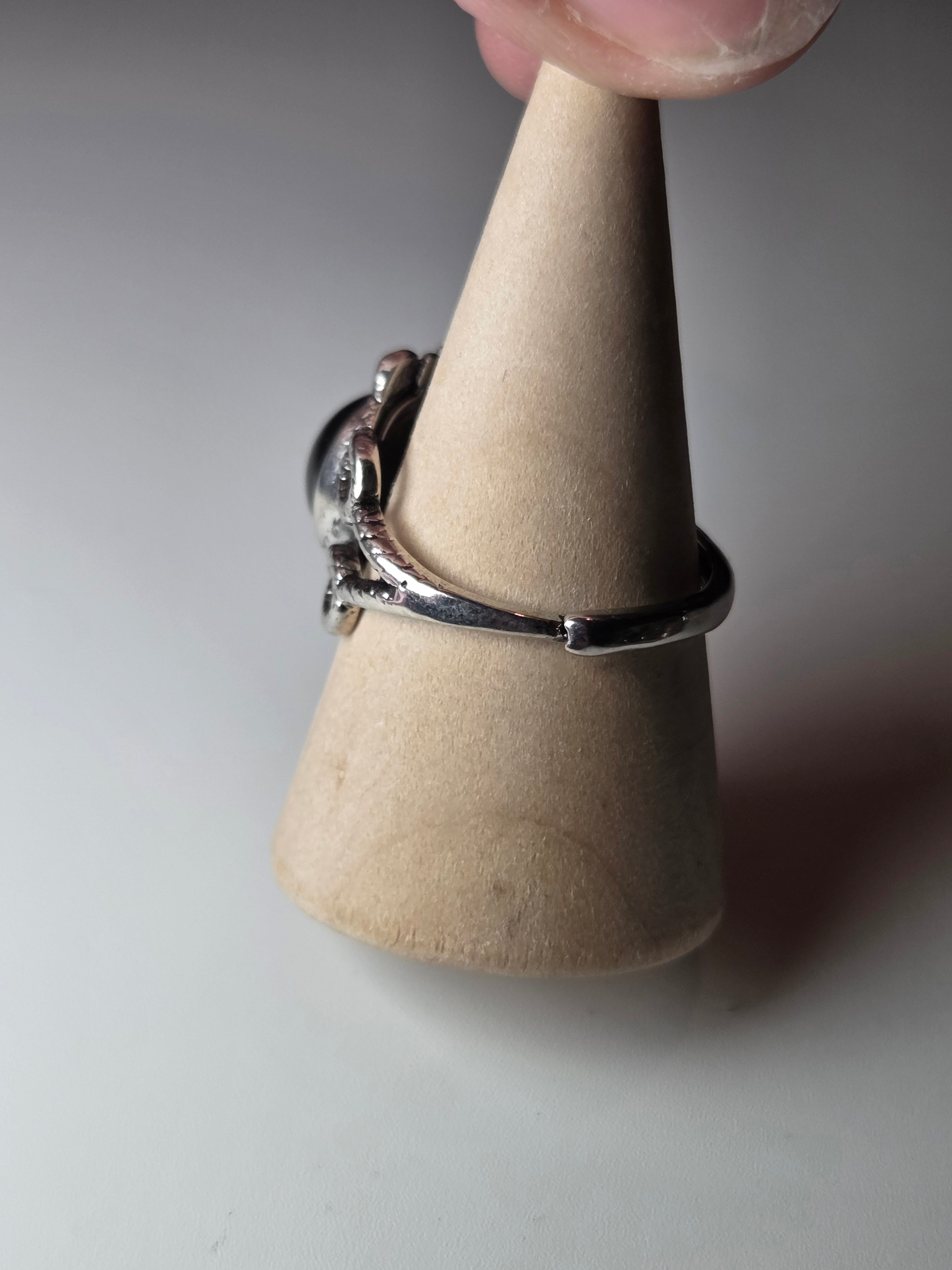 Silver sheen obsidian crystal adjustable ring