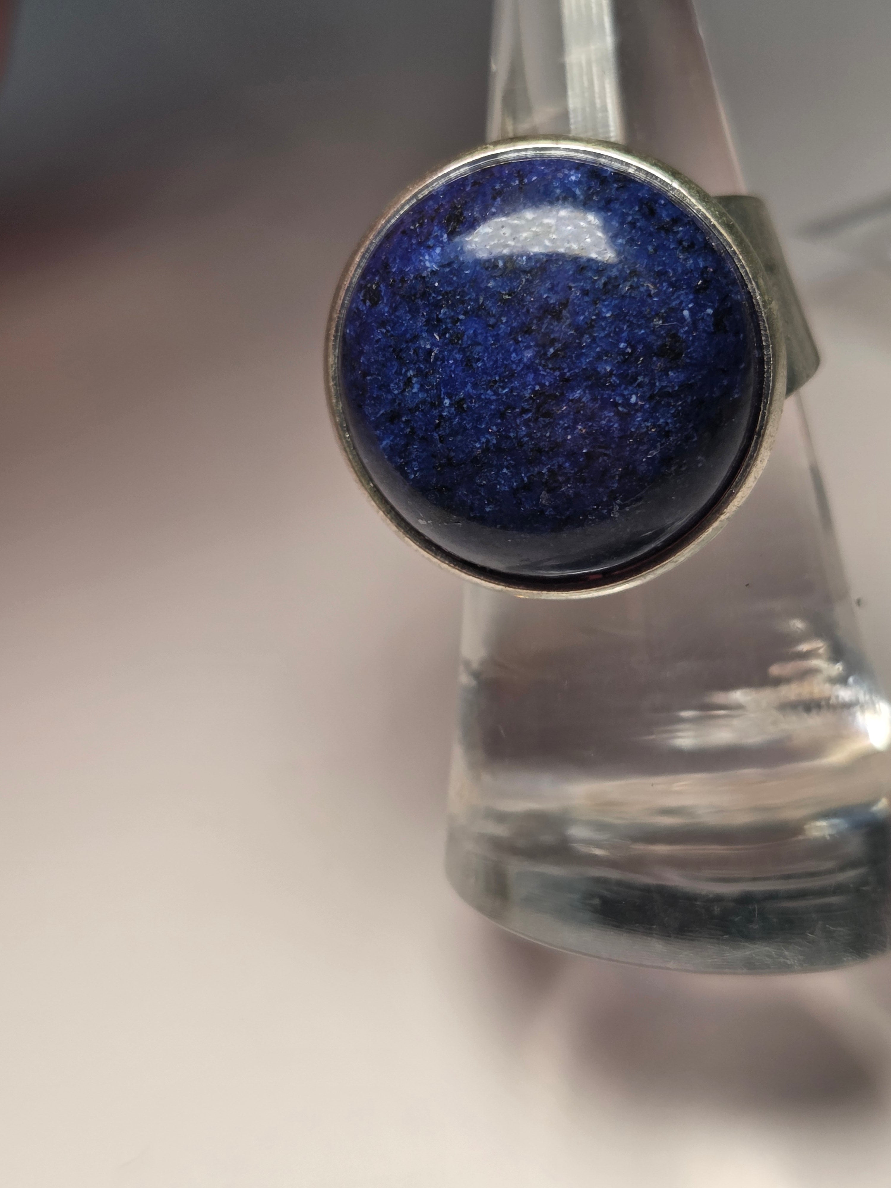 Lapis lazuli crystal adjustable ring stainless steel