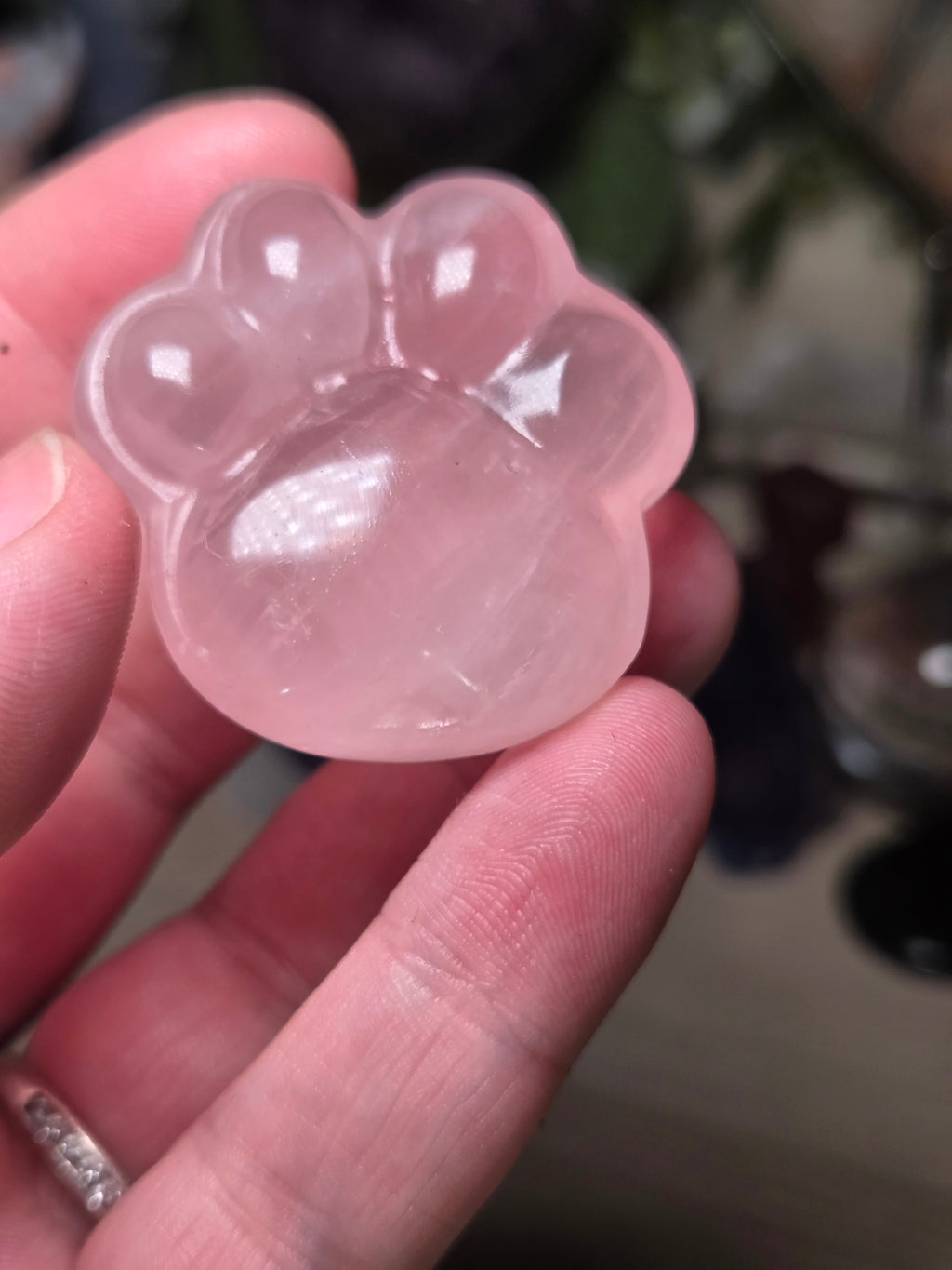 Rose quartz crystal paw print
