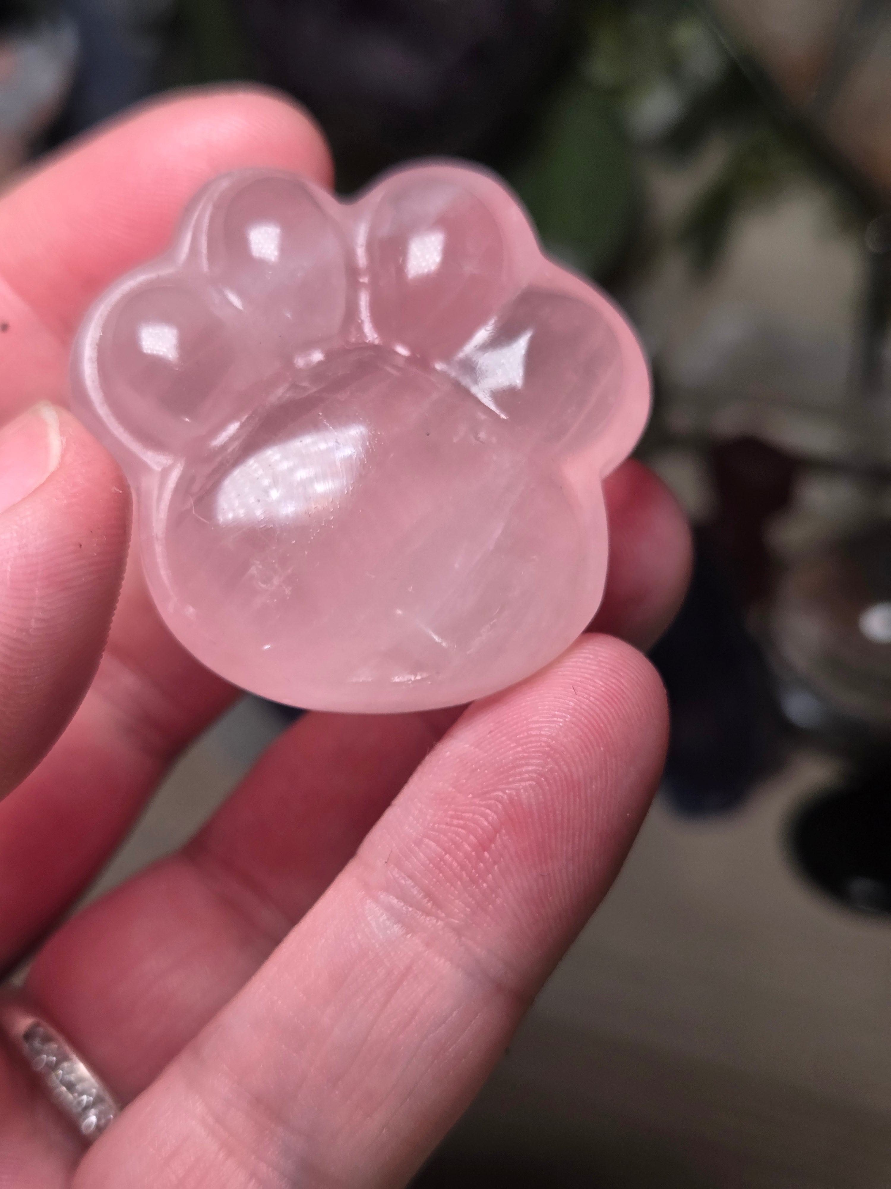 Rose quartz crystal paw print