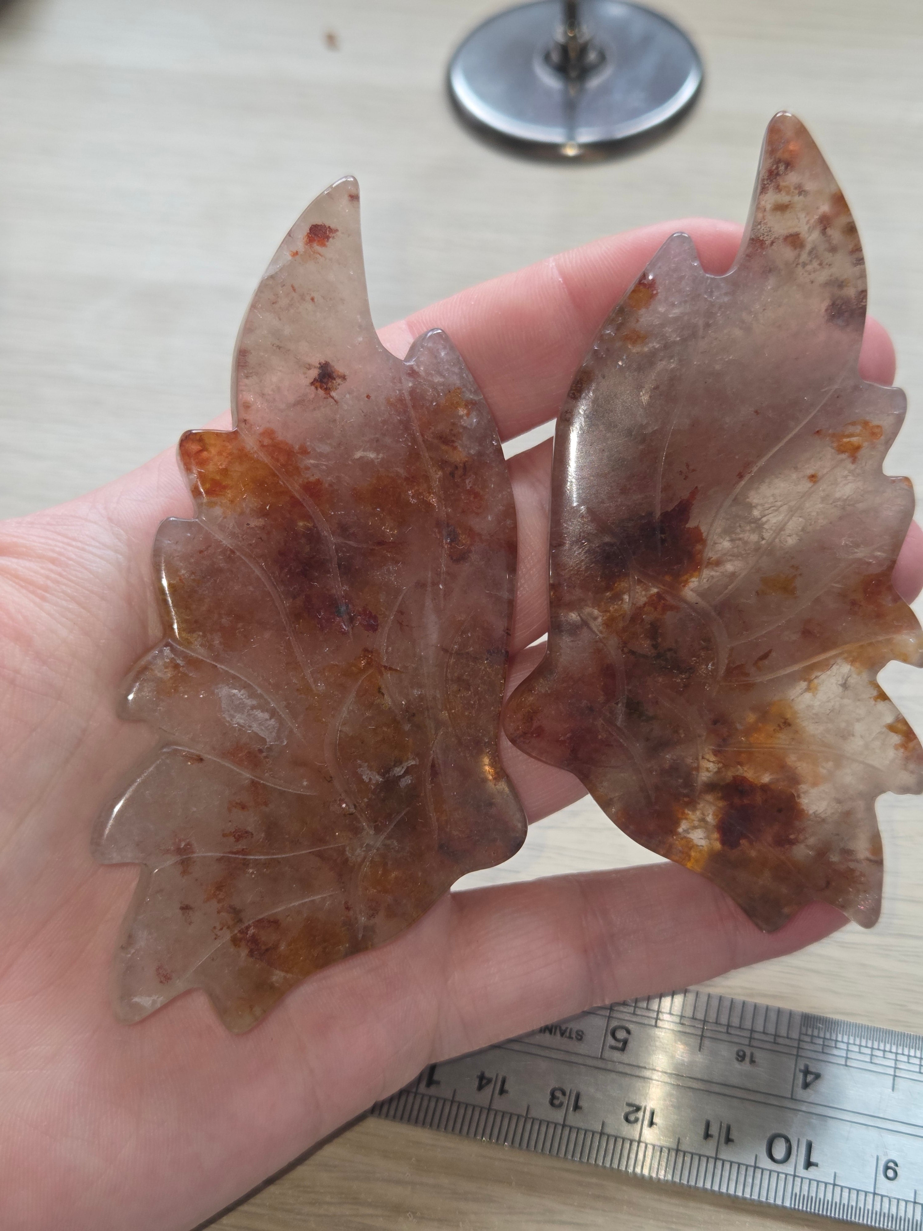 Fire quartz crystal Angel wings carving
