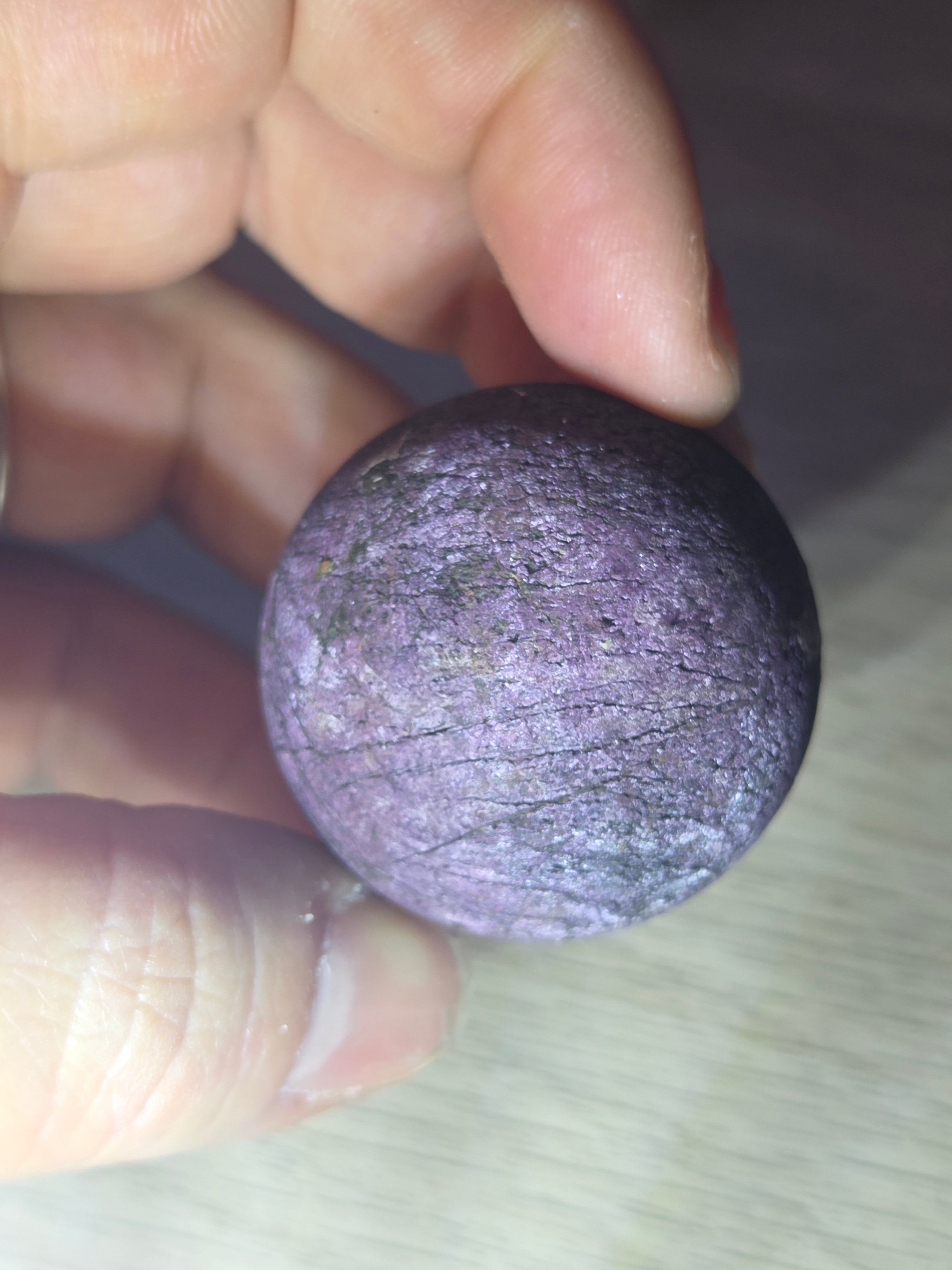 Purperite crystal sphere carving with stand