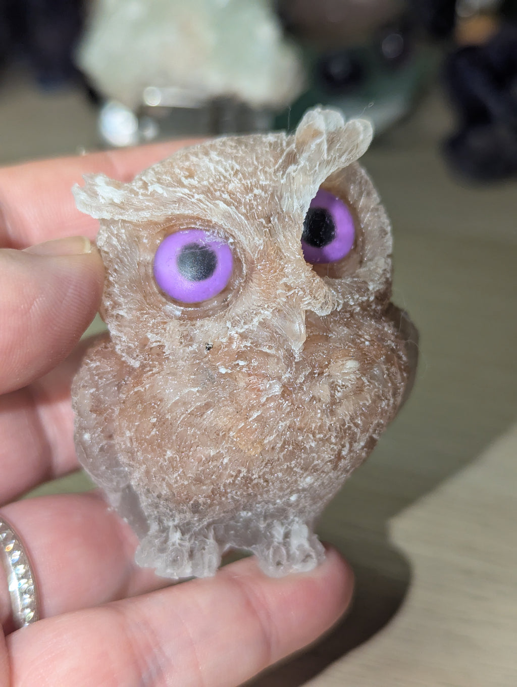 Sunstone crystal in resin owl