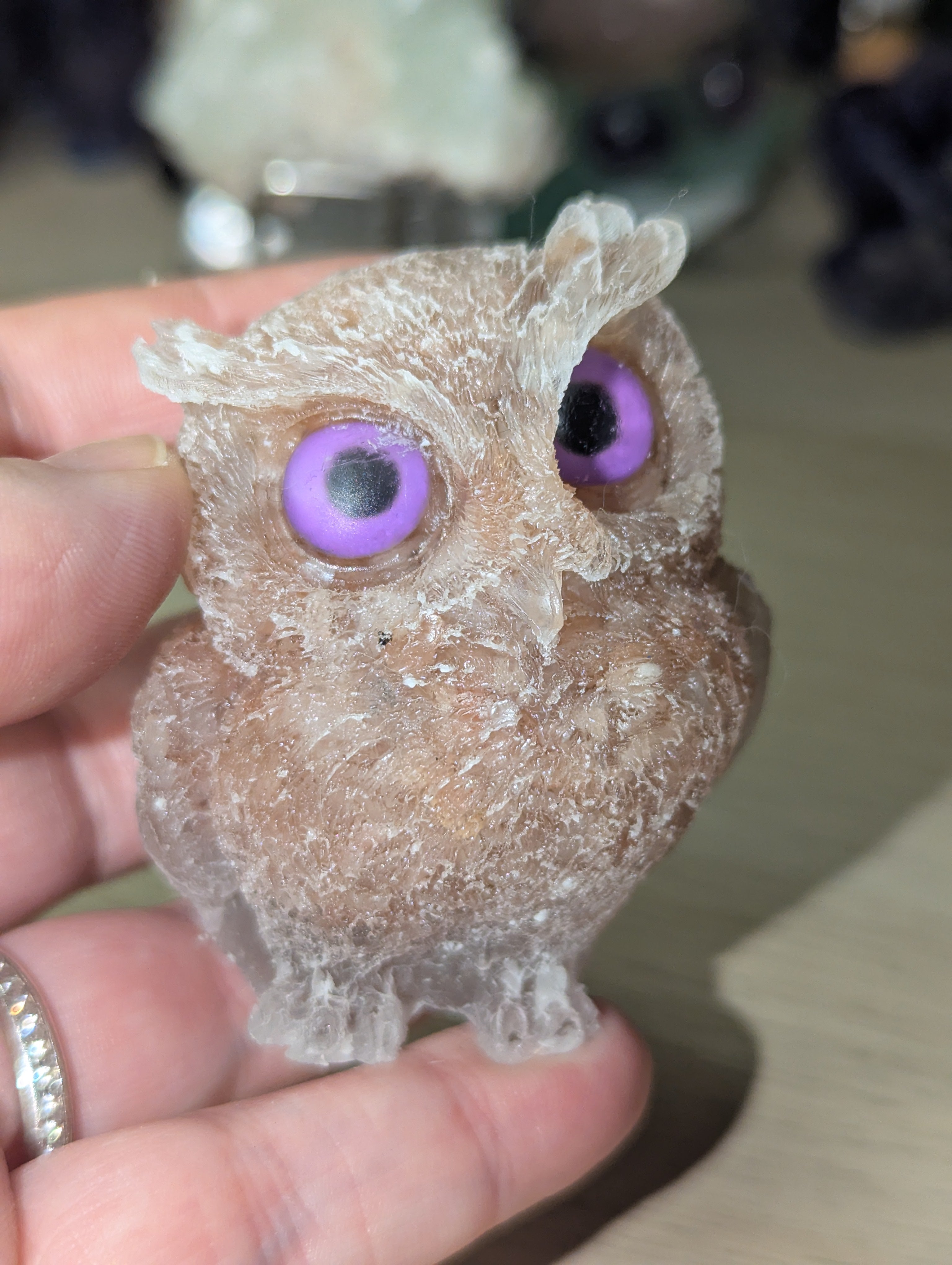 Sunstone crystal in resin owl