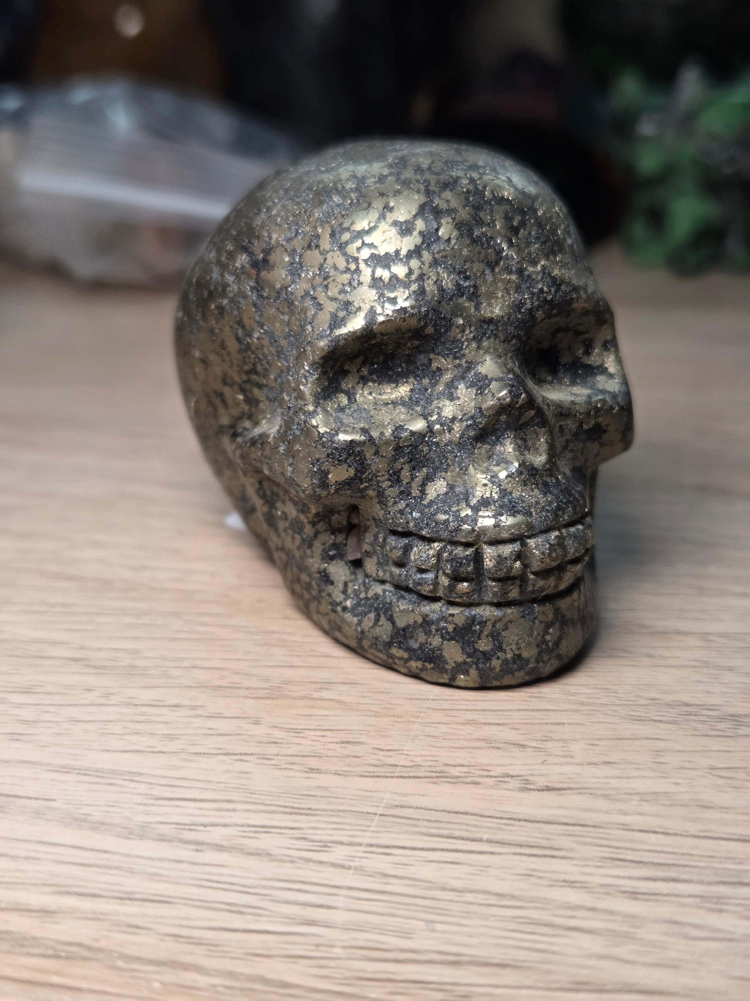 Pyrite crystal skull carving