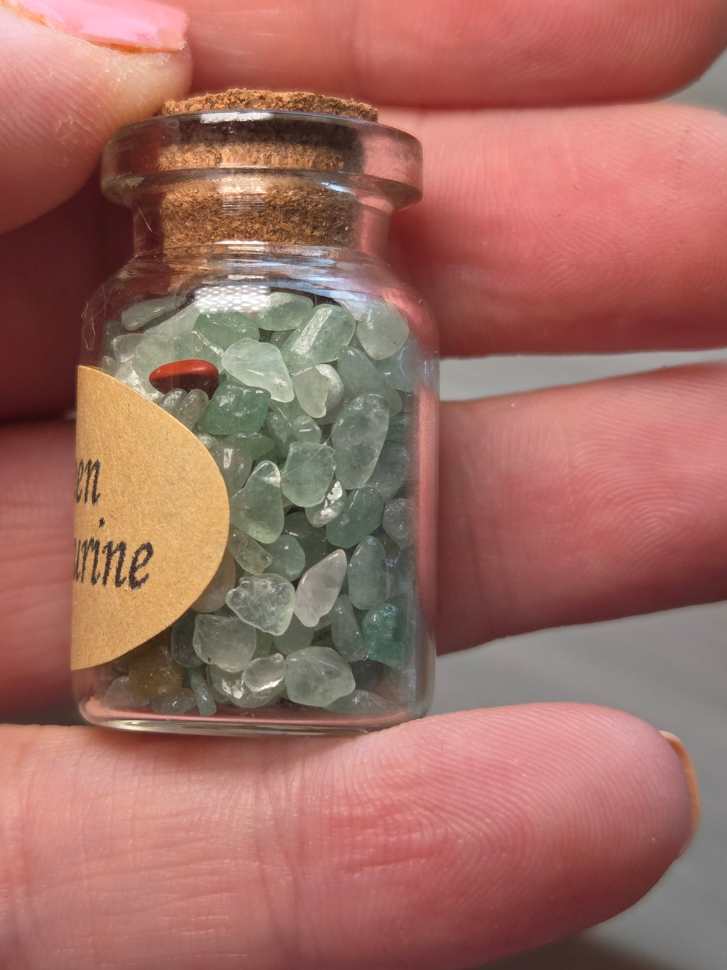 Crystal chips in glass jar