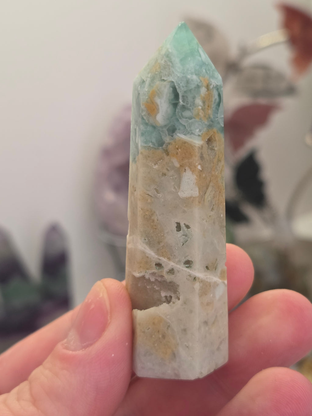 Flourite Agate crystal tower carving