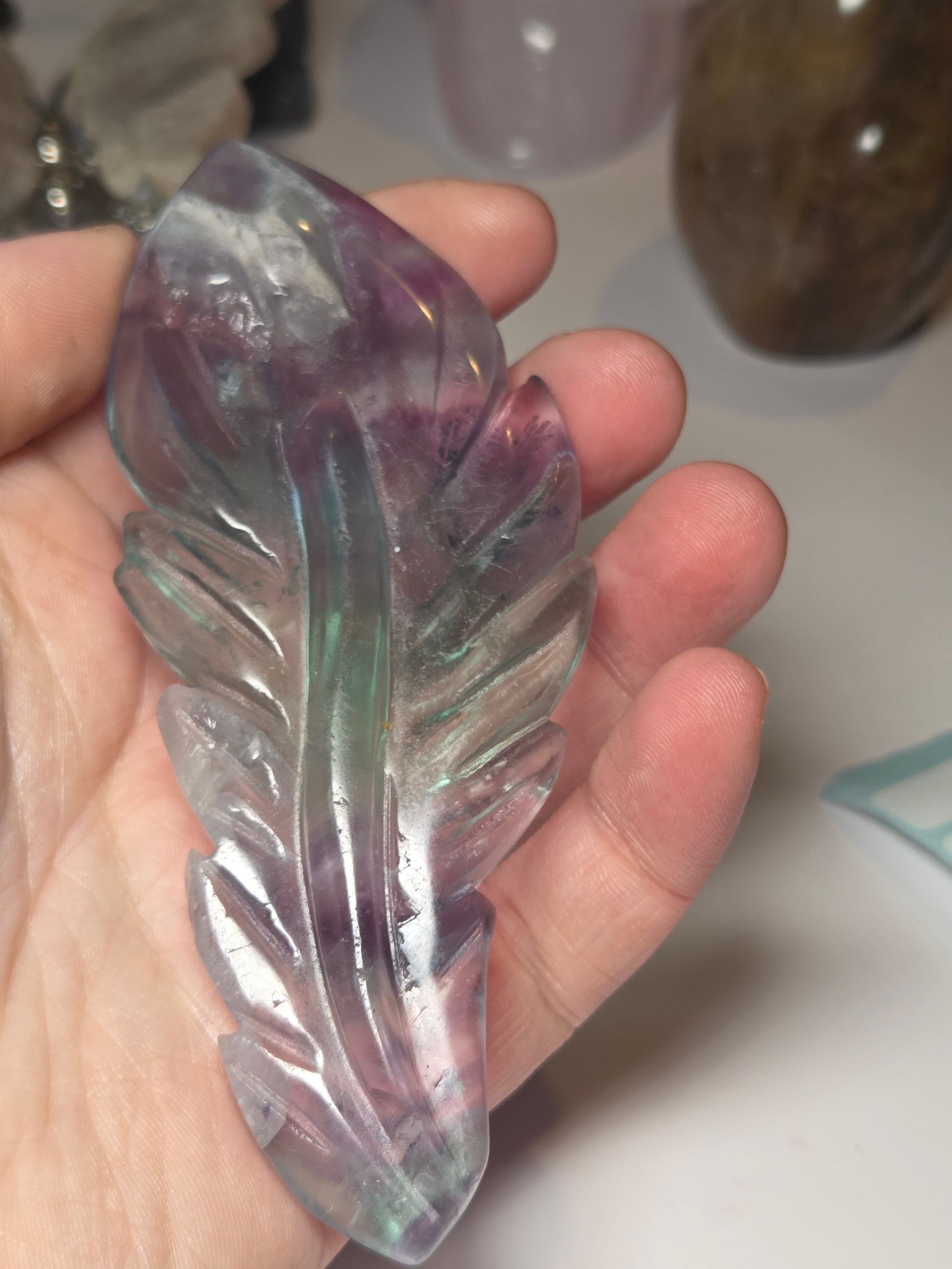 Flourite crystal feather carving