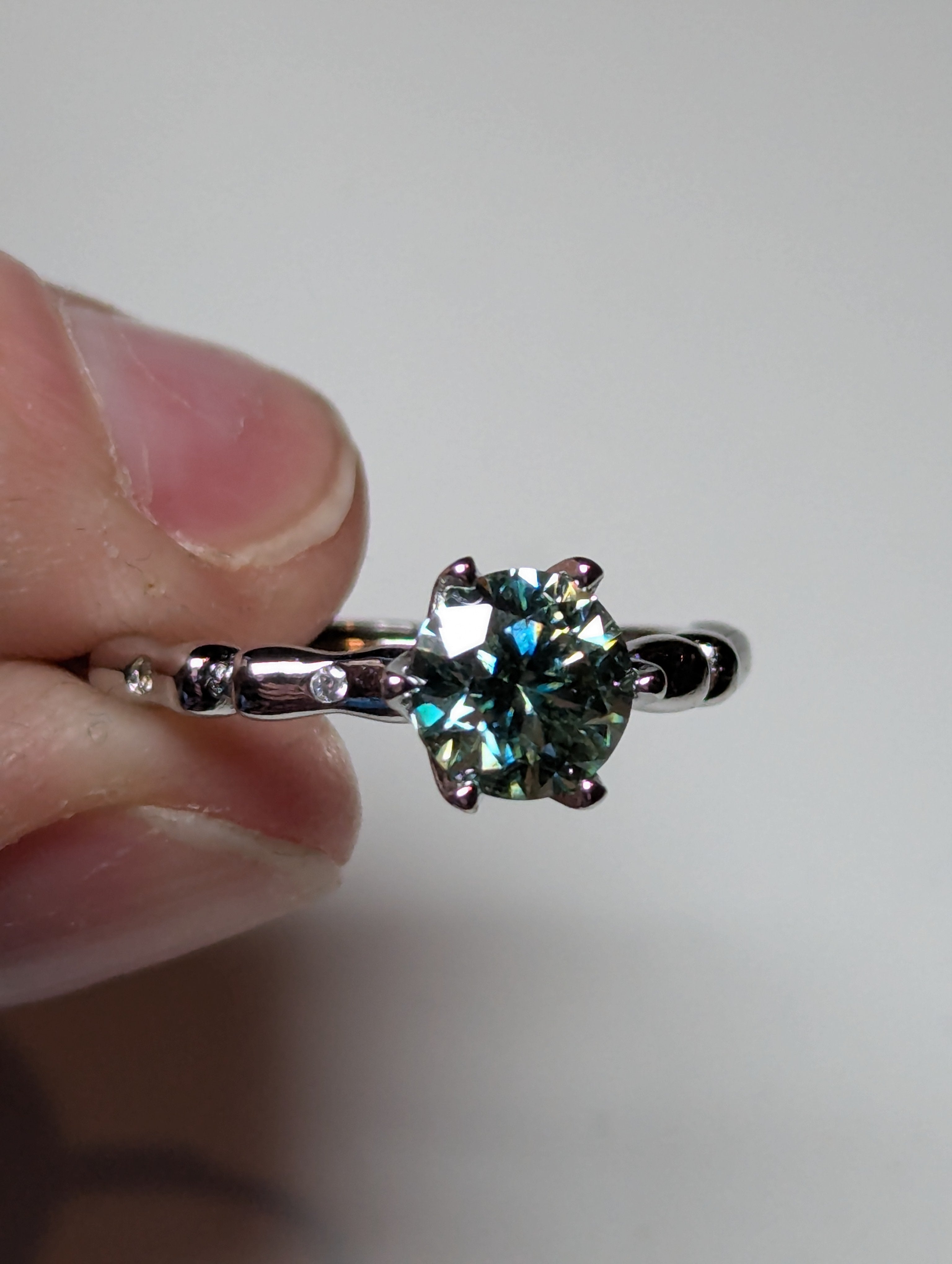 Green Mossanite Adjustable diamond ring