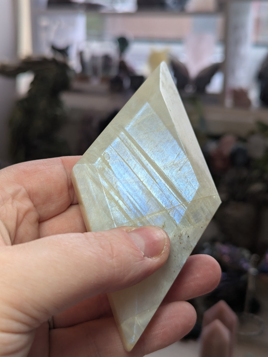 Rainbow moonstone crystal diamond crystal with Stand