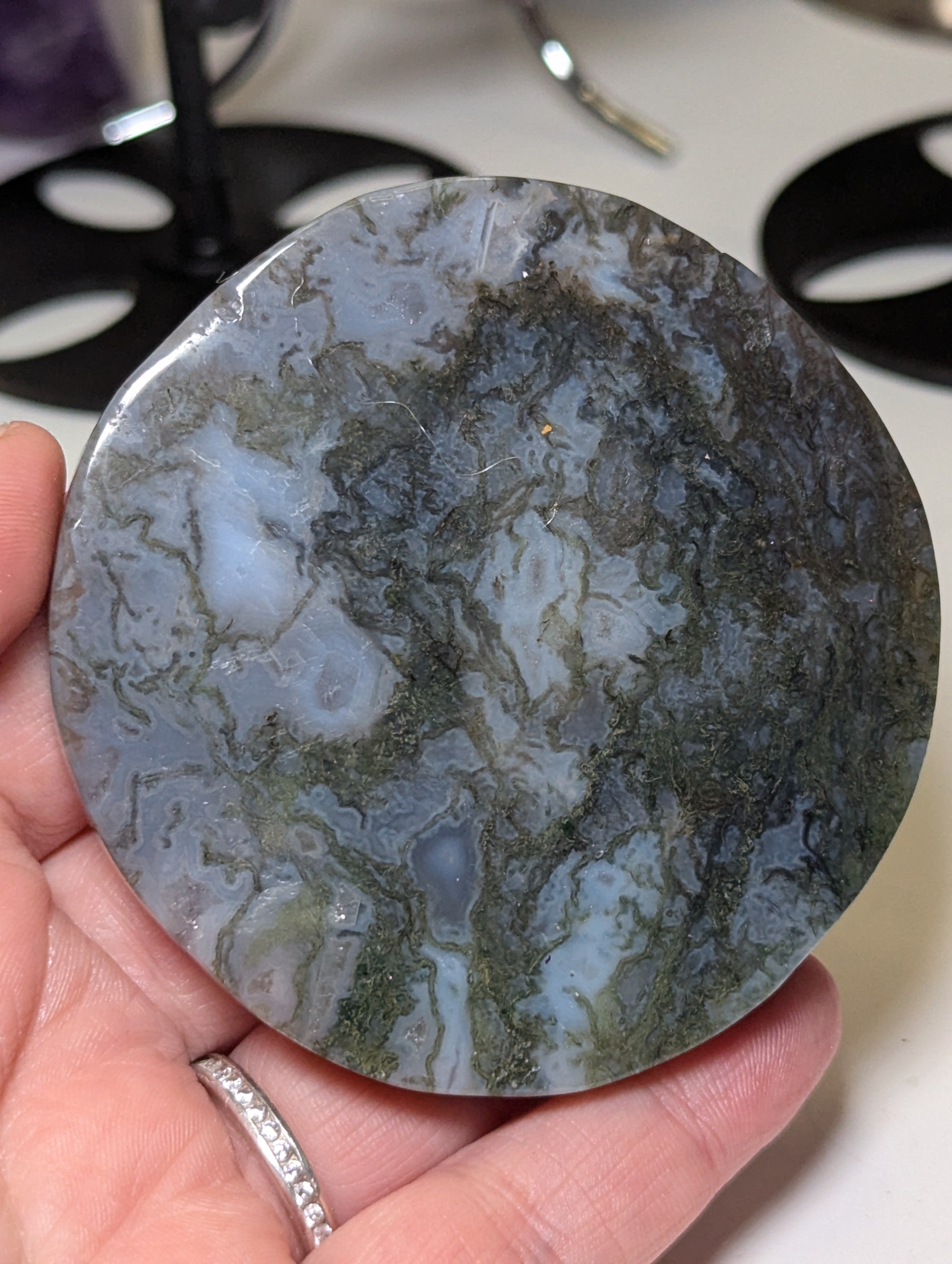 Blue moss agate crystal slice