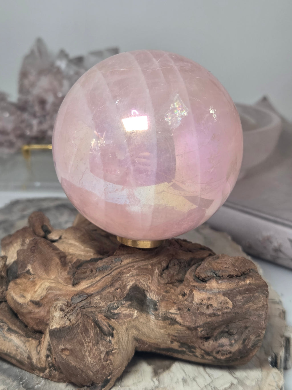 Aura Rose quartz crystal sphere