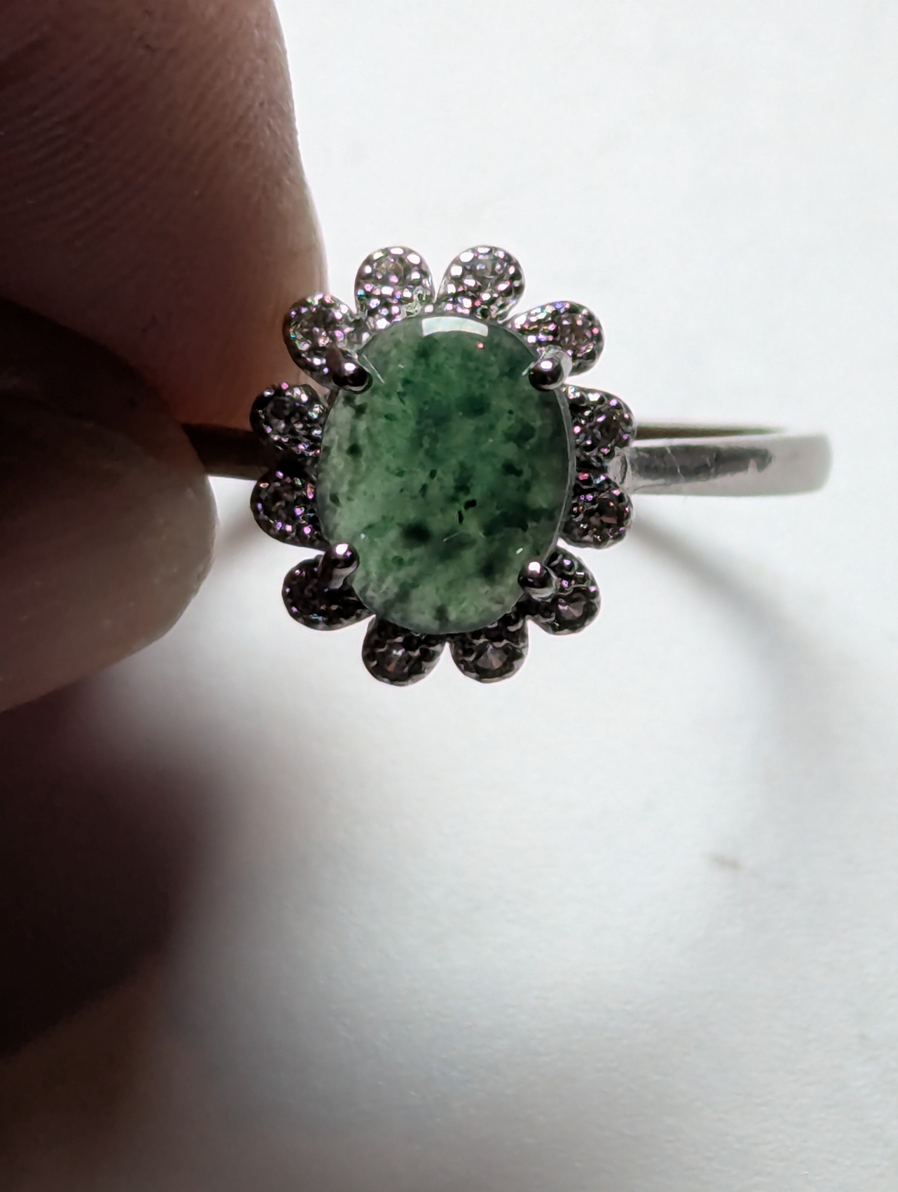 Moss Agate crystal Adjustable ring stainless steel