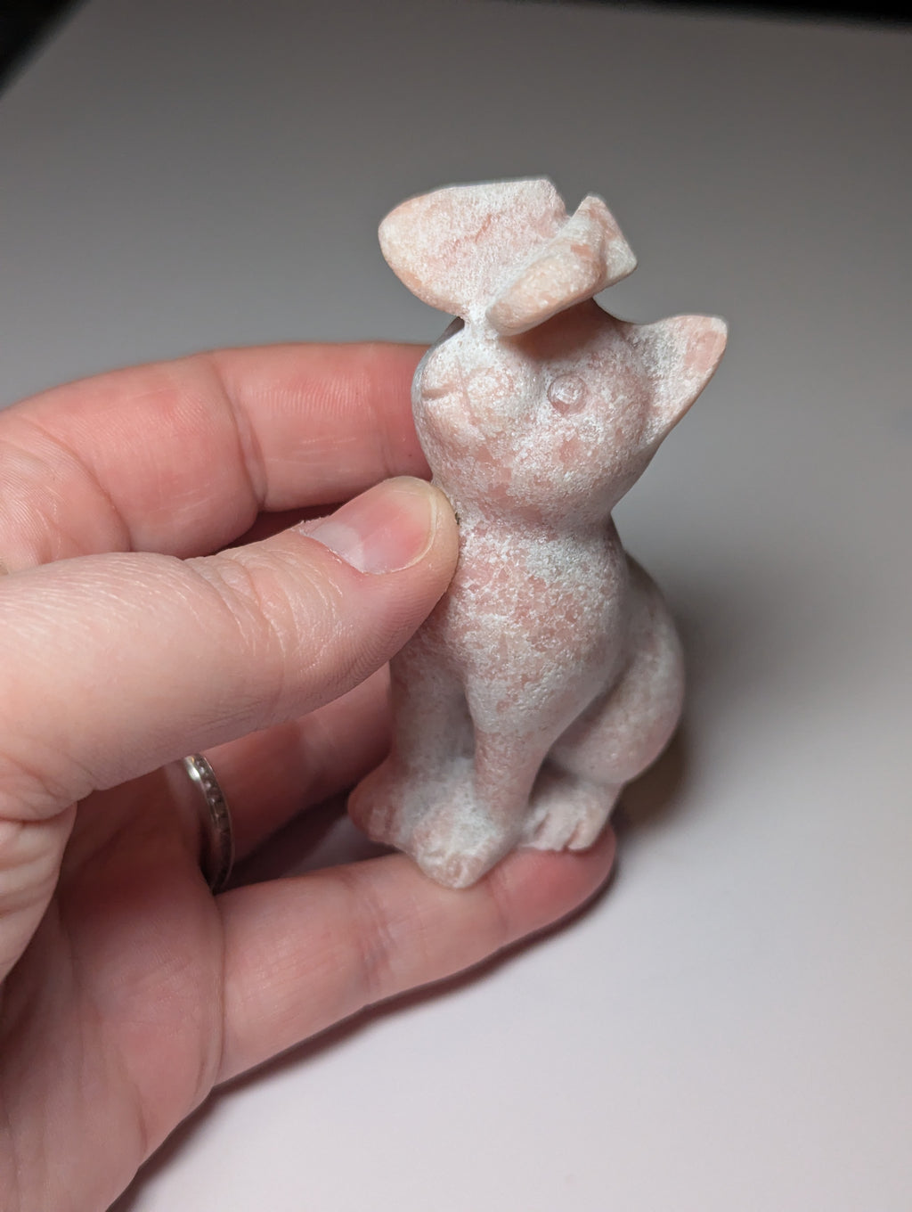 Pink opal cat with butterfly carving