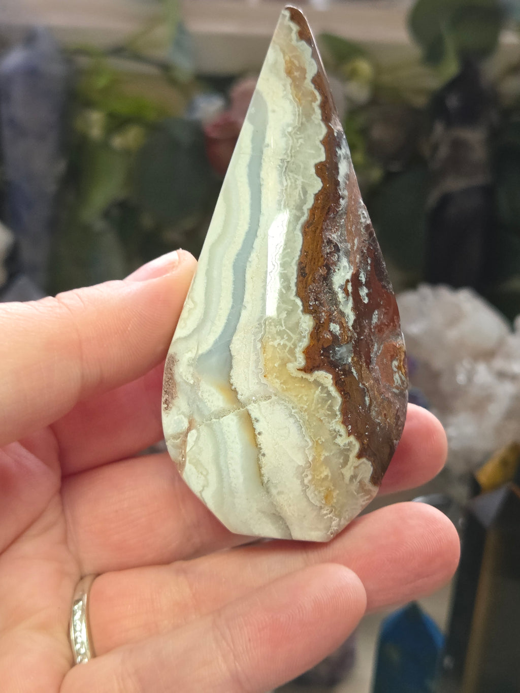Crazy Lace agate crystal tear drop carving