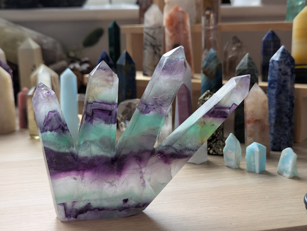 Beautiful four points Flourite crystal tower