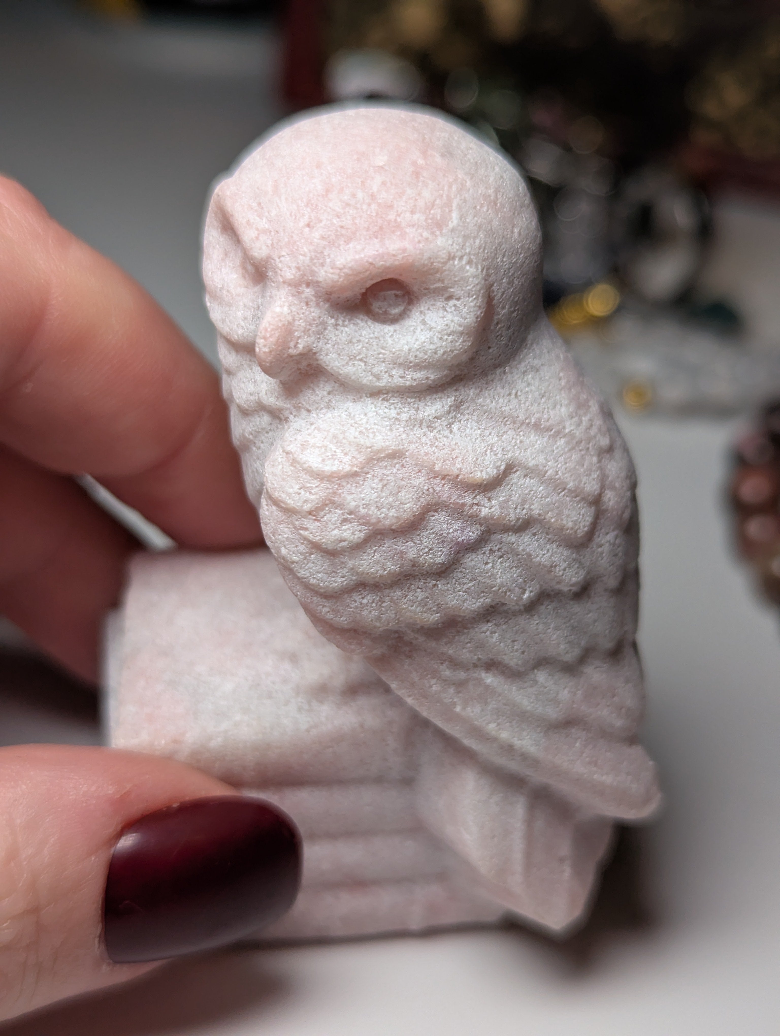 Pink opal crystal owl