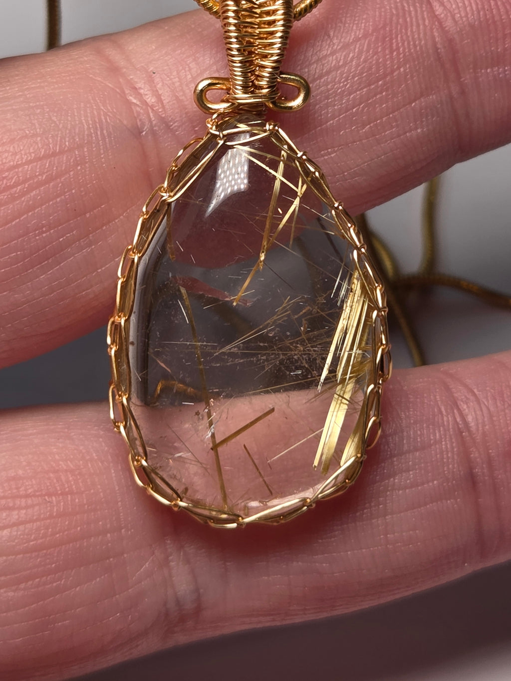 Golden Rutlile crystal handmade wire wrapped necklace