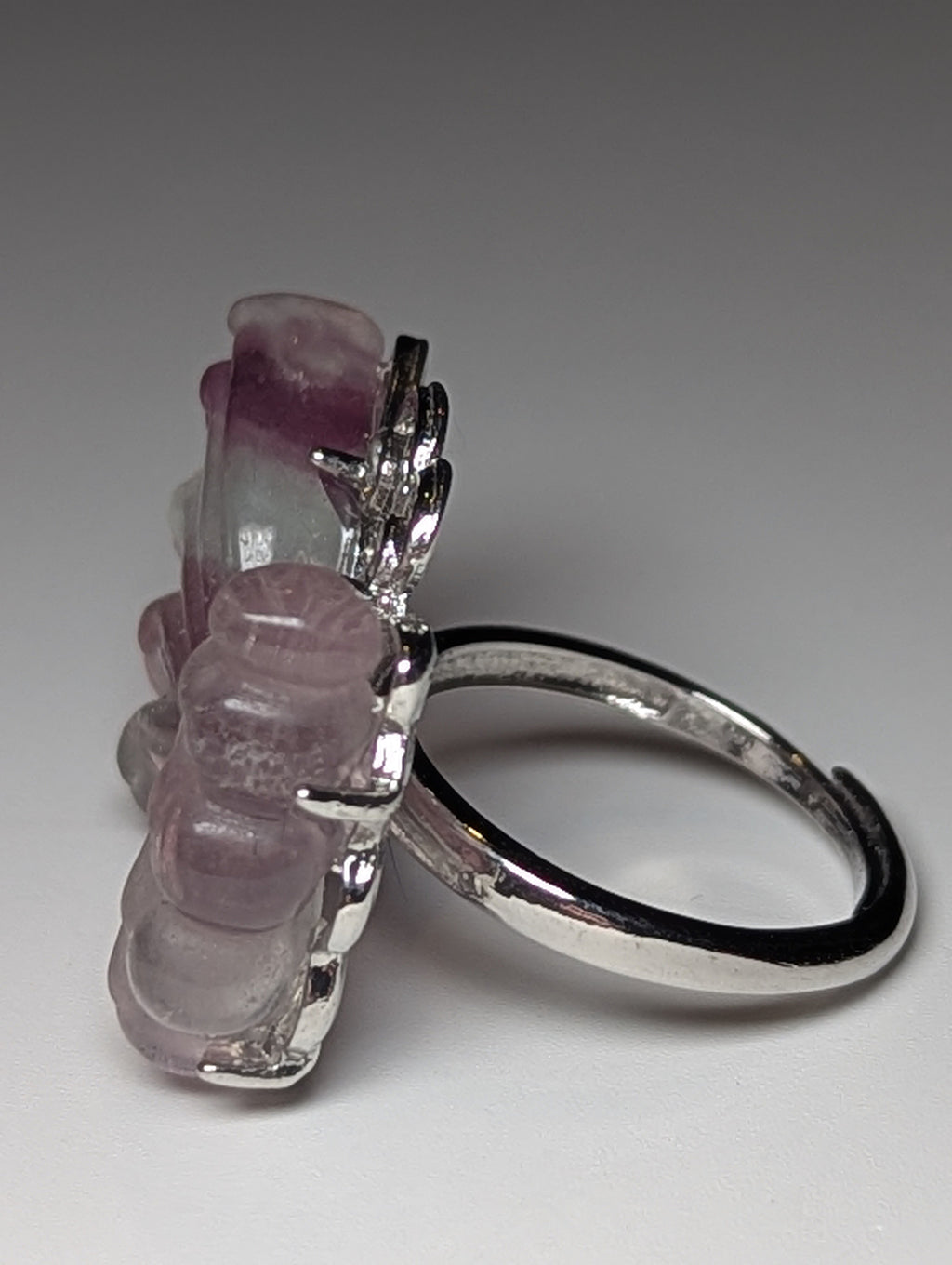 Flourite crystal butterfly carving Adjustable ring