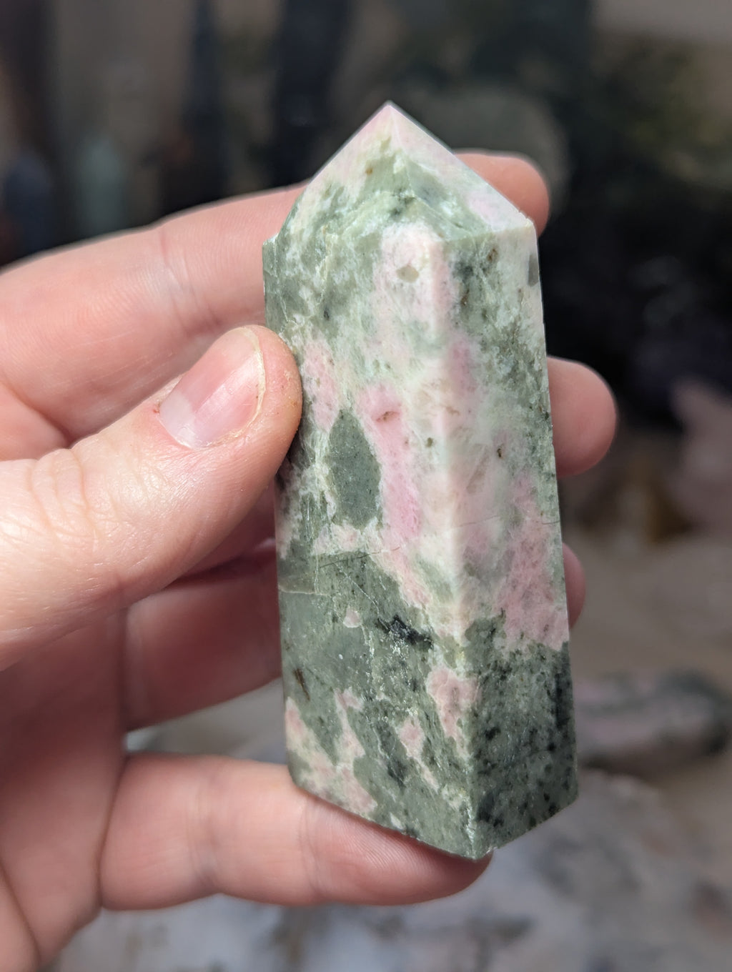 Peruvian rhodonite crystal tower