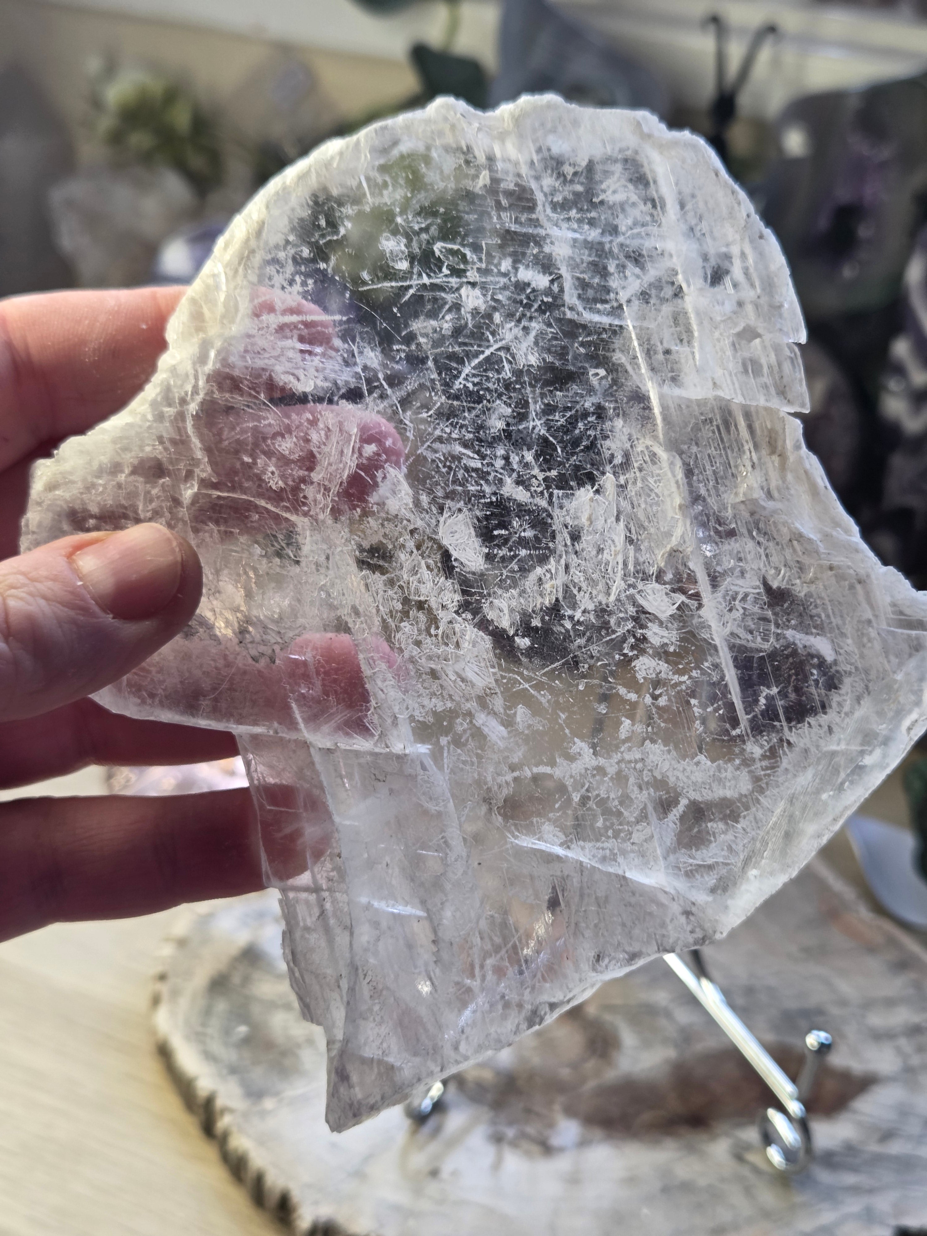 Selenite crystal slice  with stand