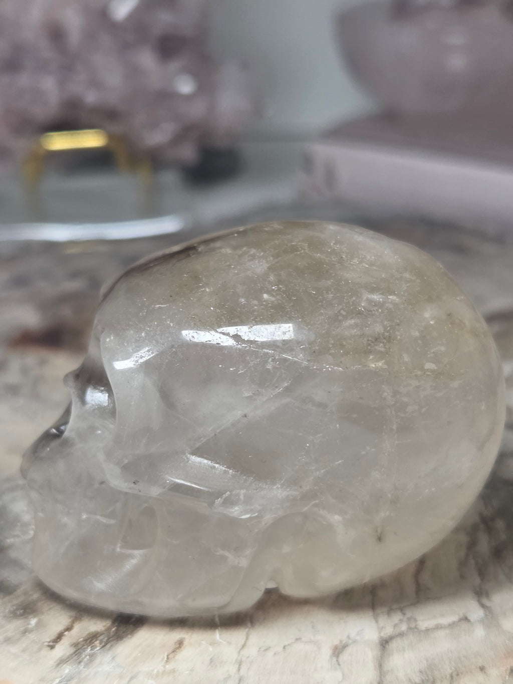 Garden quartz crystal skull carving