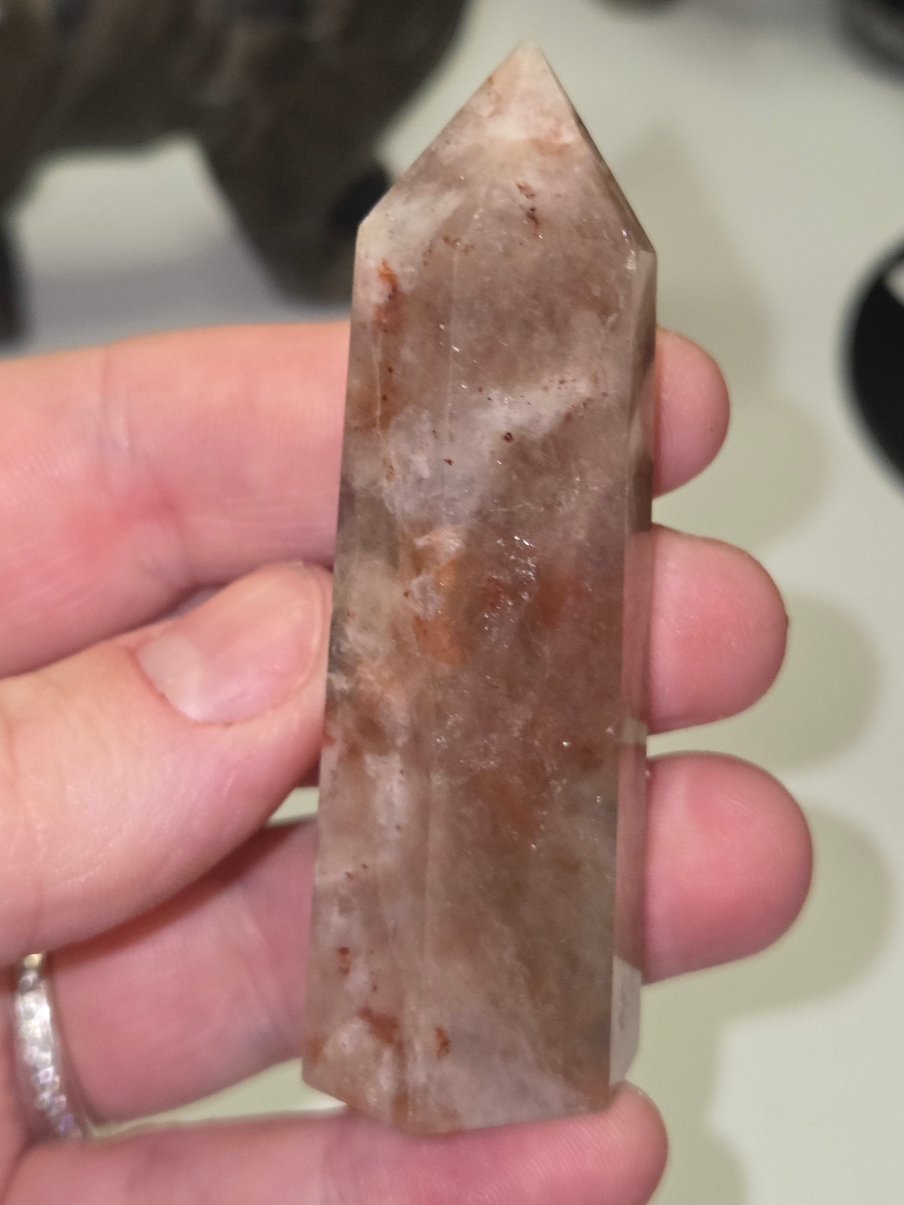 Sunstone with fire quartz crystal tower