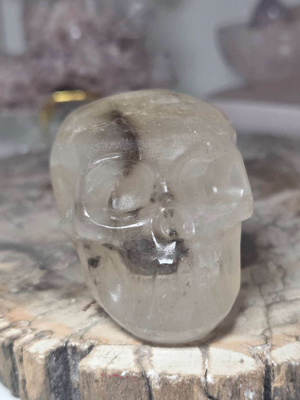 Garden quartz crystal skull carving