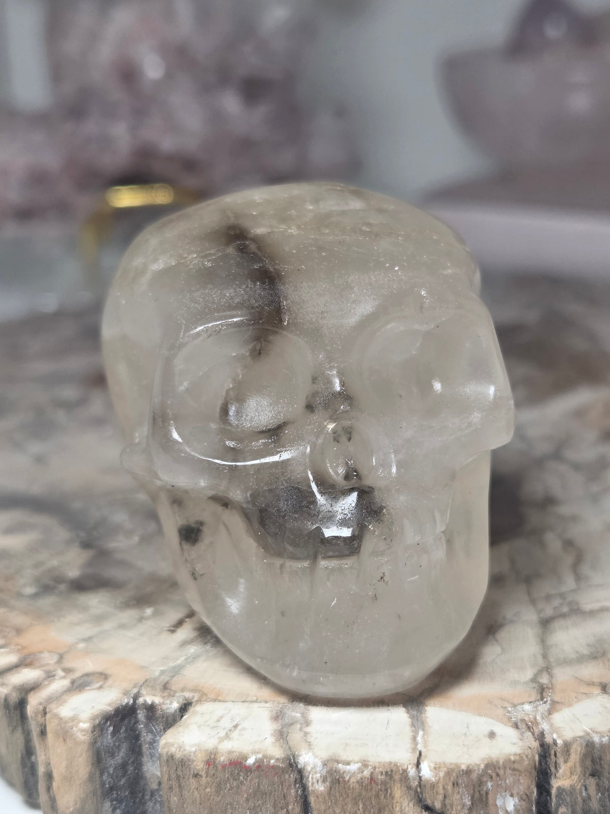 Garden quartz crystal skull carving