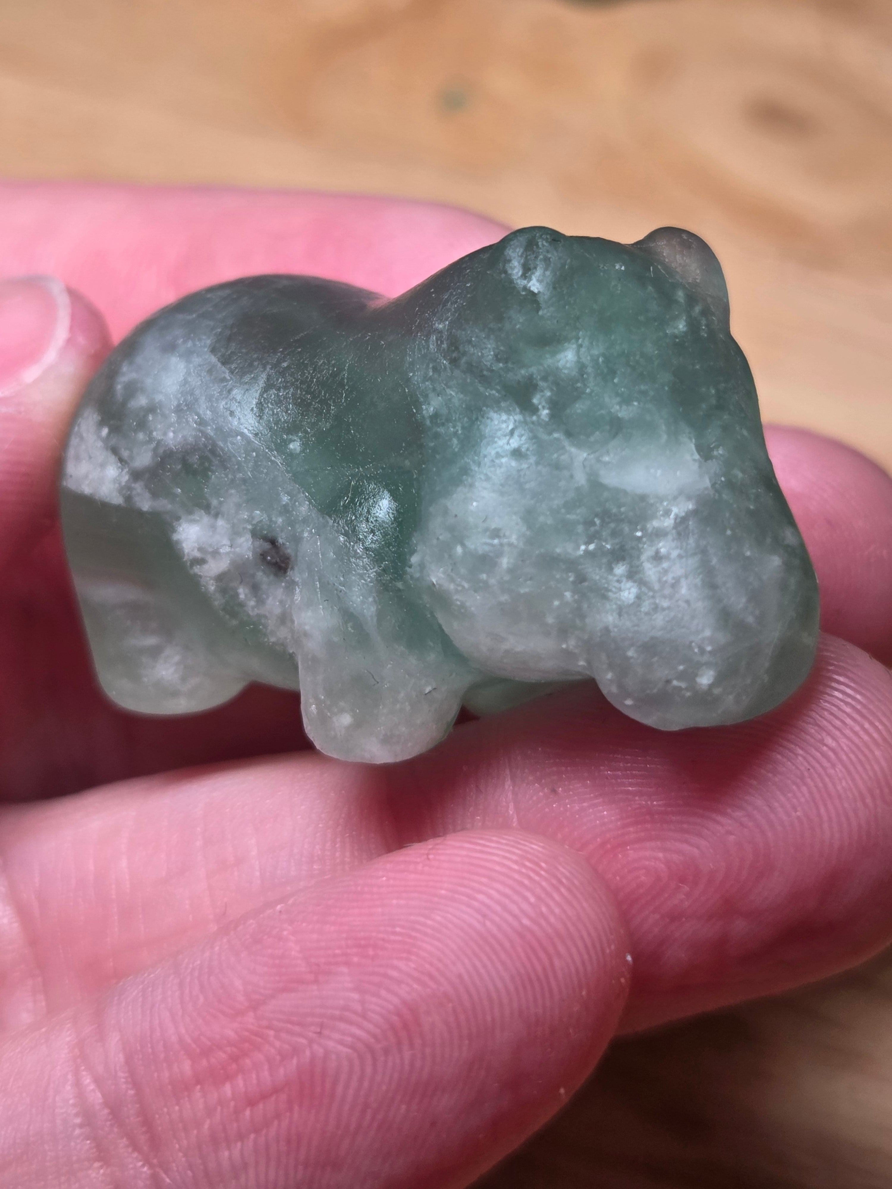 Flourite crystal  Hippo carving