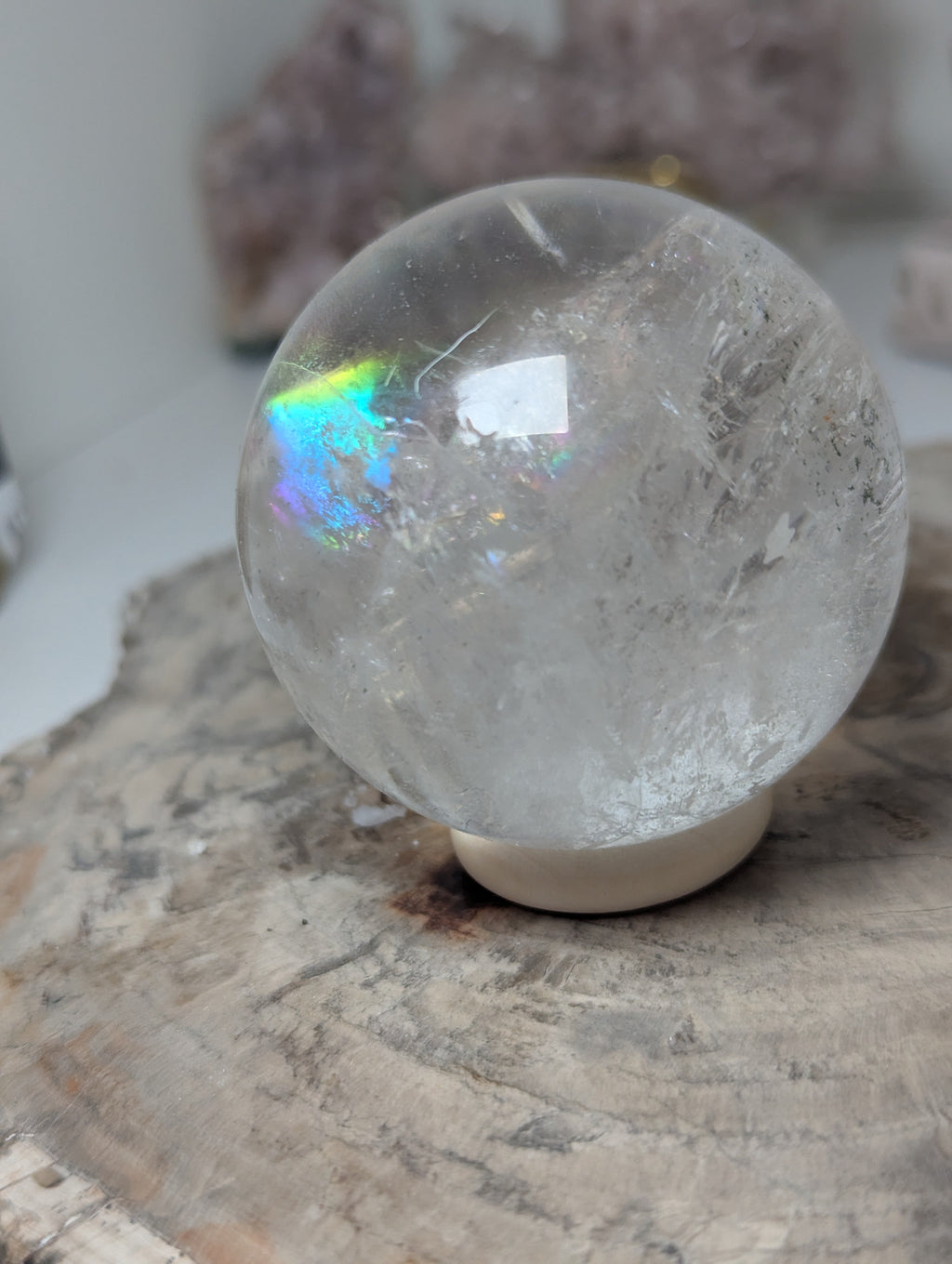 Clear quartz crystal sphere