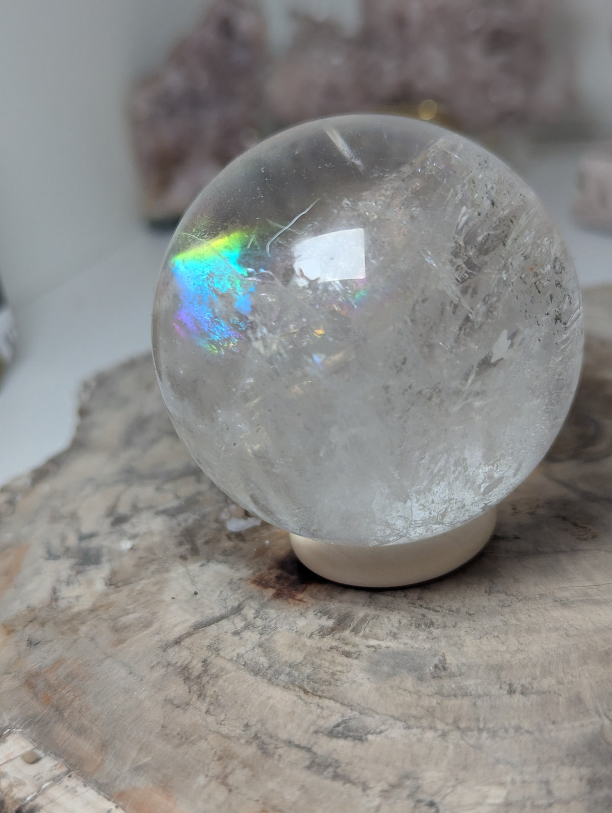 Clear quartz crystal sphere