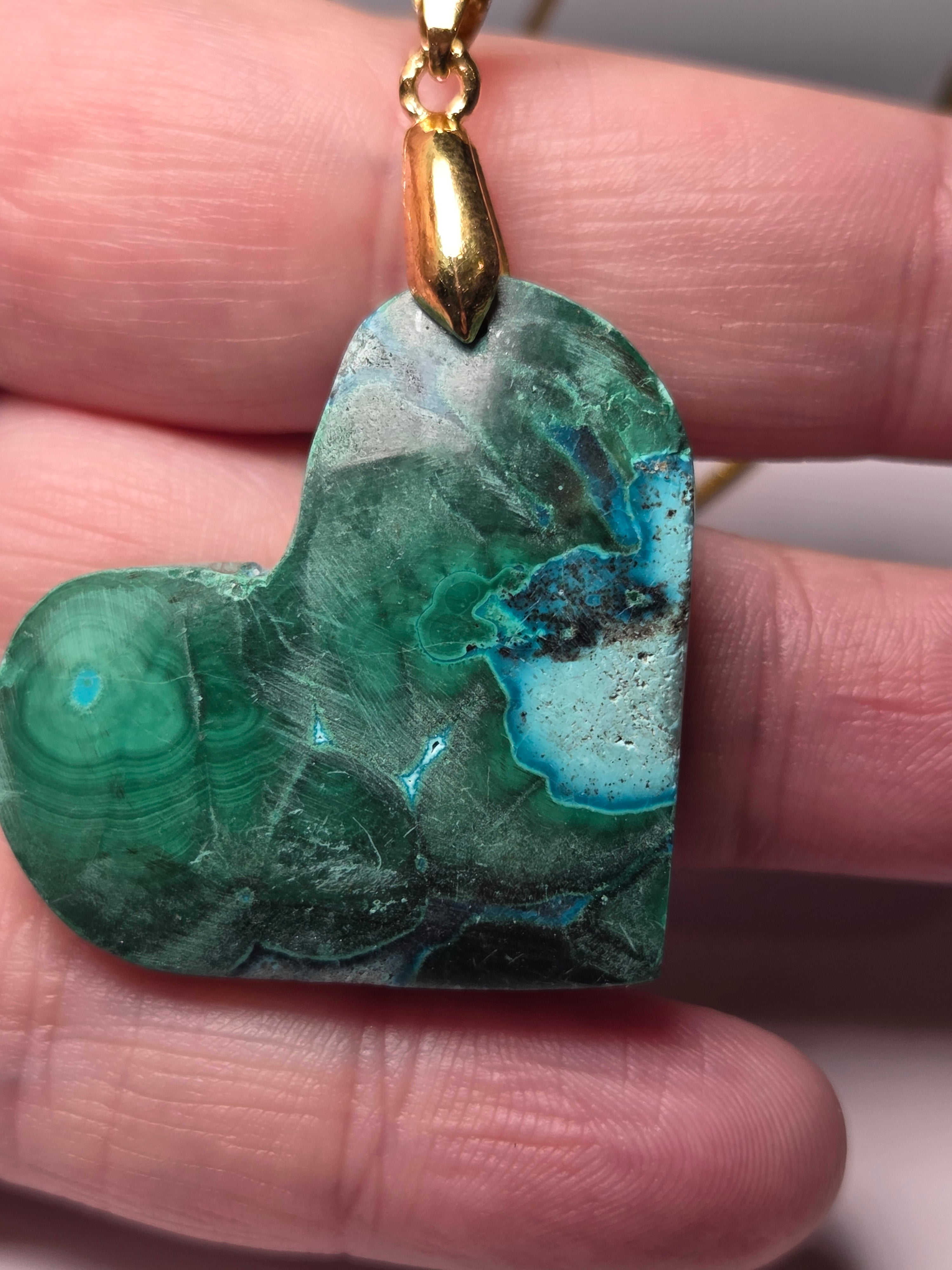 Chrysocolla crystal heart necklace