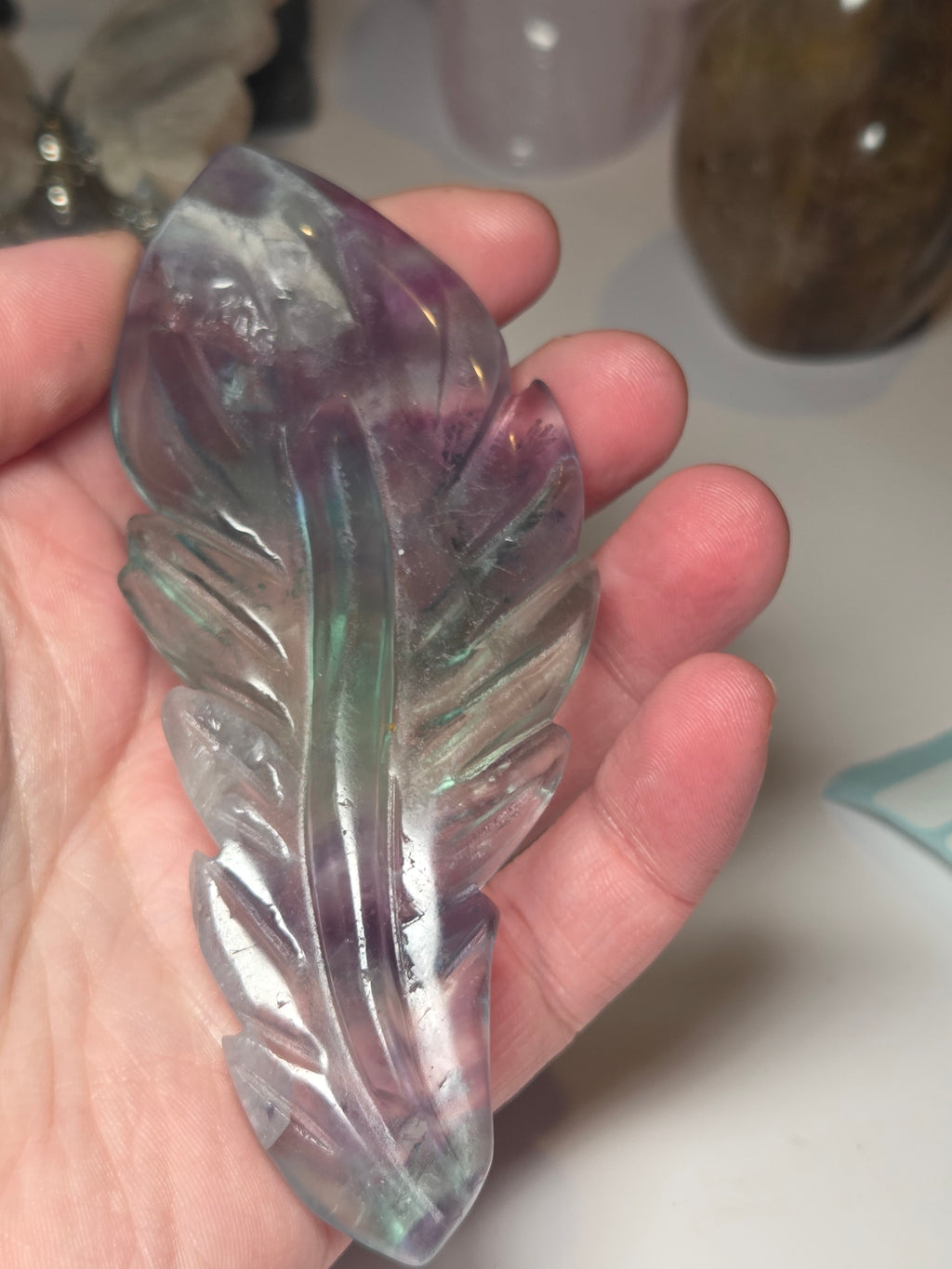 Flourite crystal feather carving