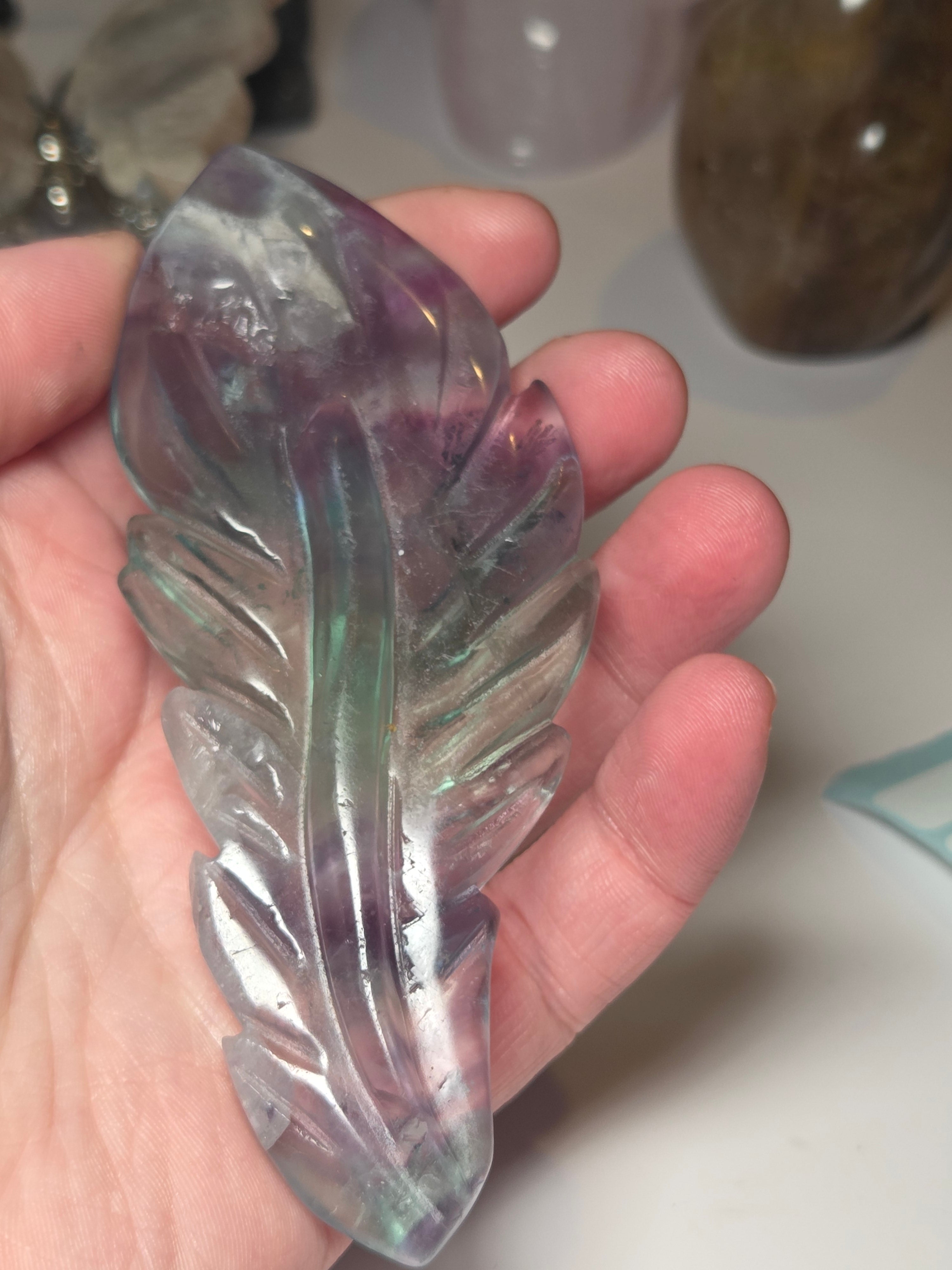 Flourite crystal feather carving