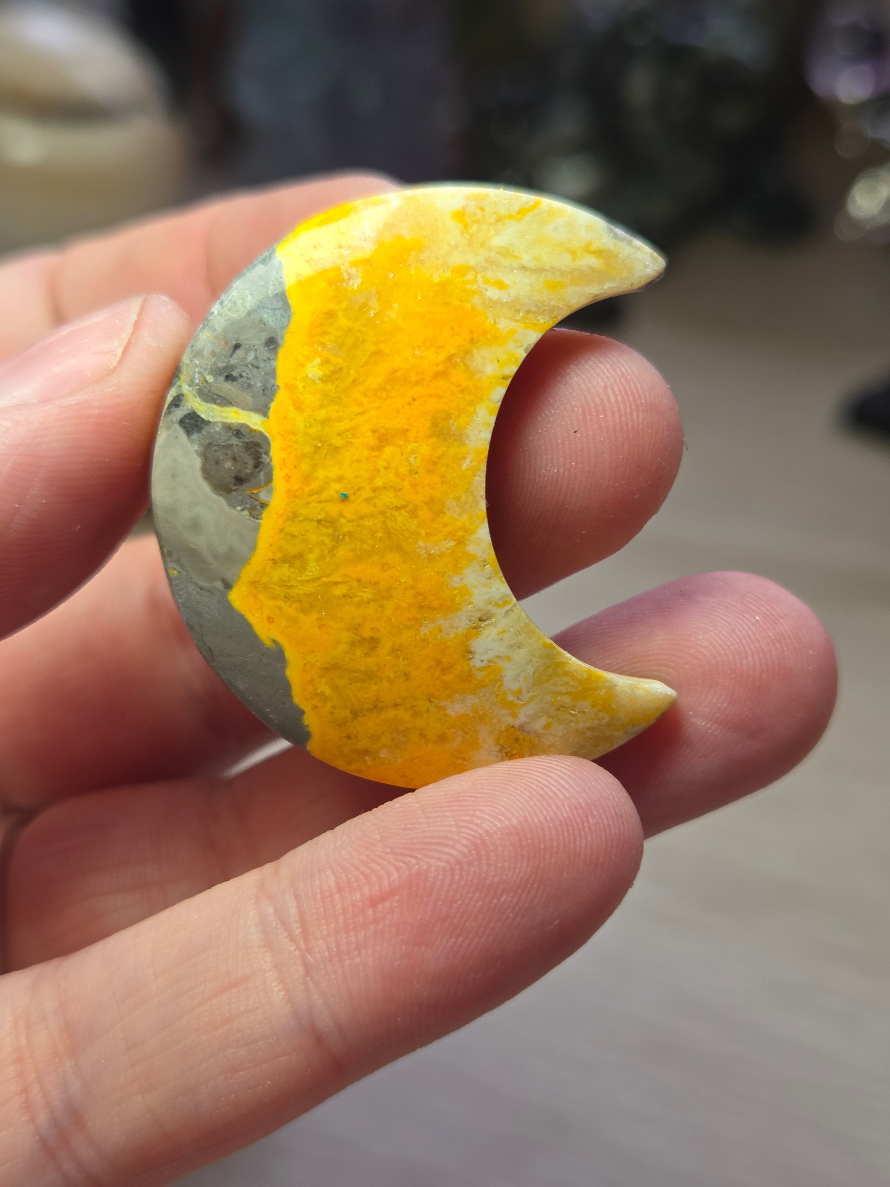 Bumblebee jasper crystal moon carving