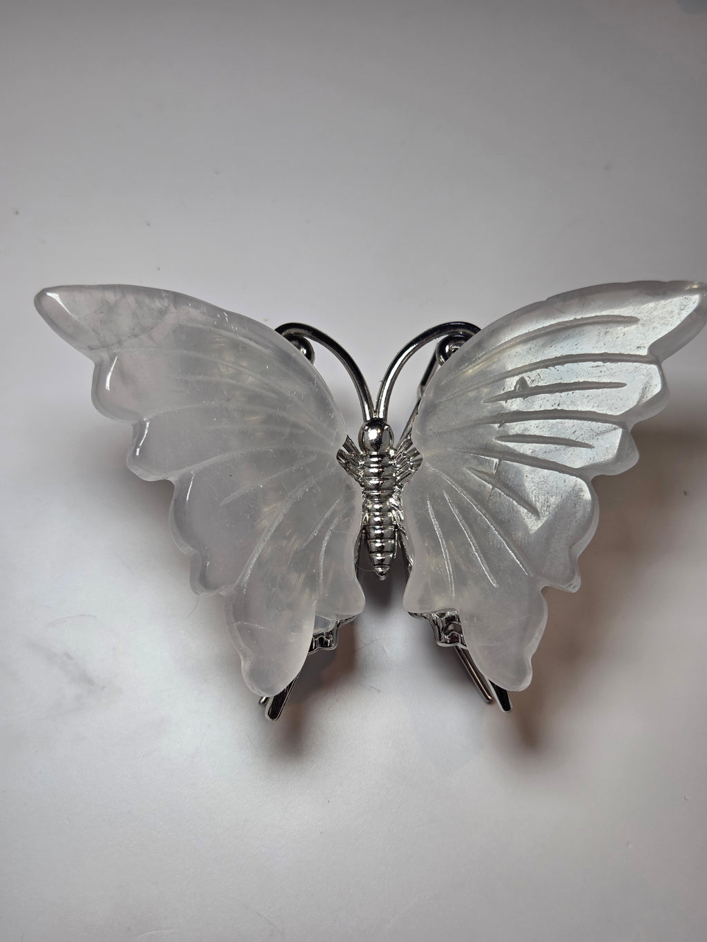 Clear quartz crystal butterfly carving