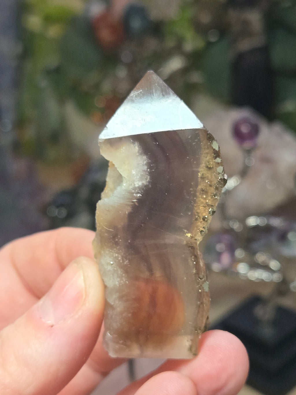 Raw Flourite crystal tower with pyrite