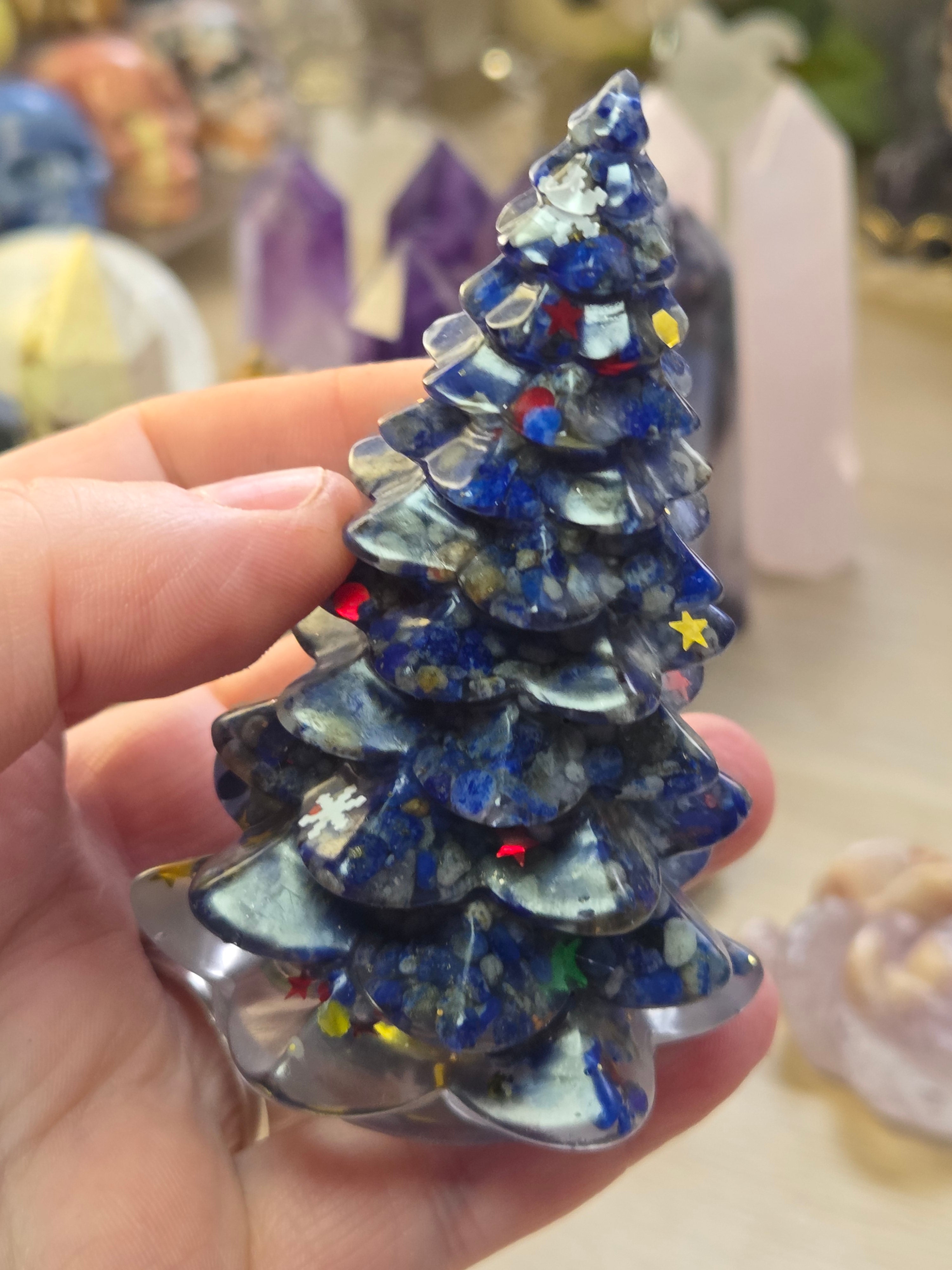 crystal chips in resin  tree carving