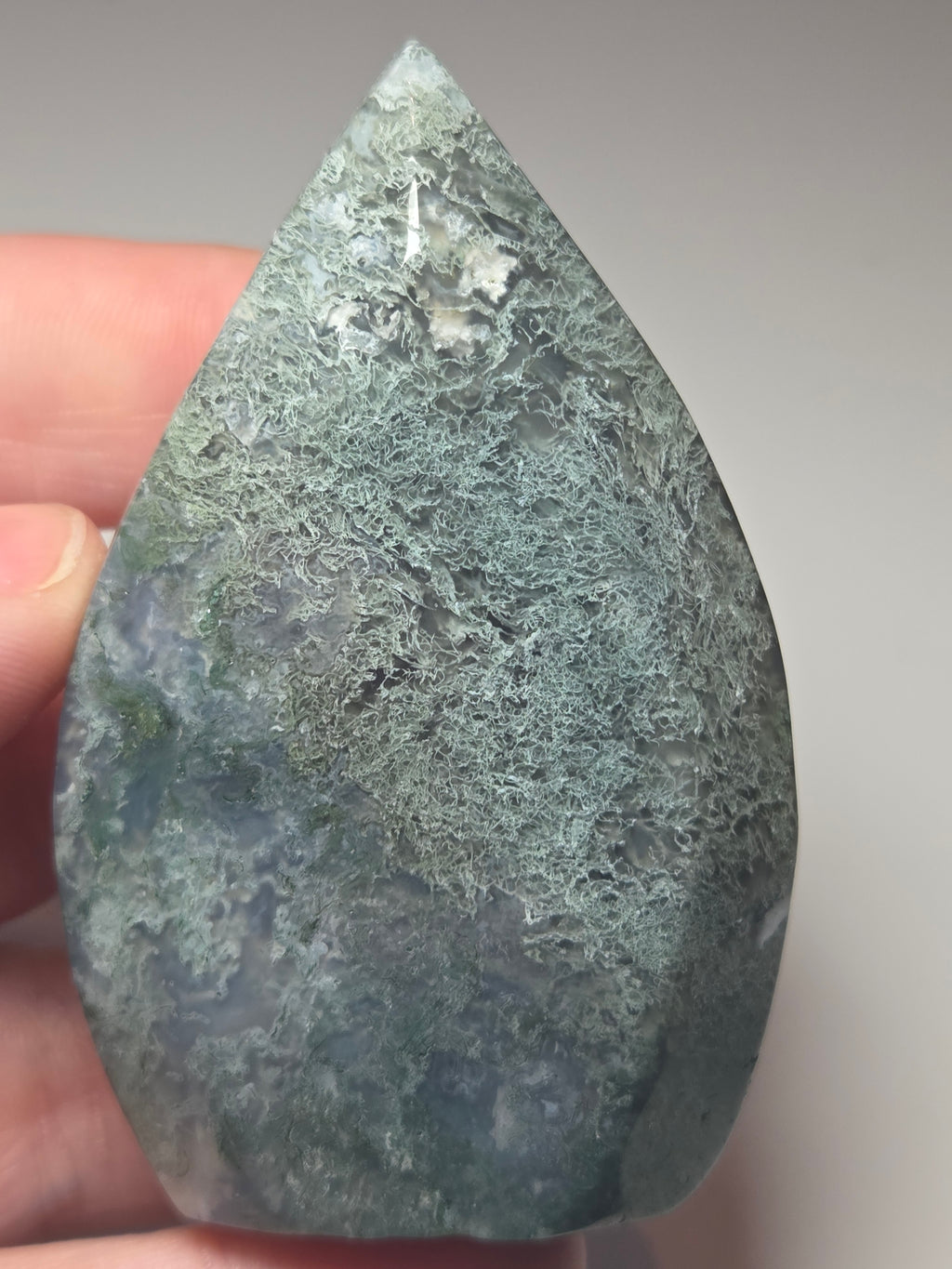 Moss Agate crystal Teardrop carving