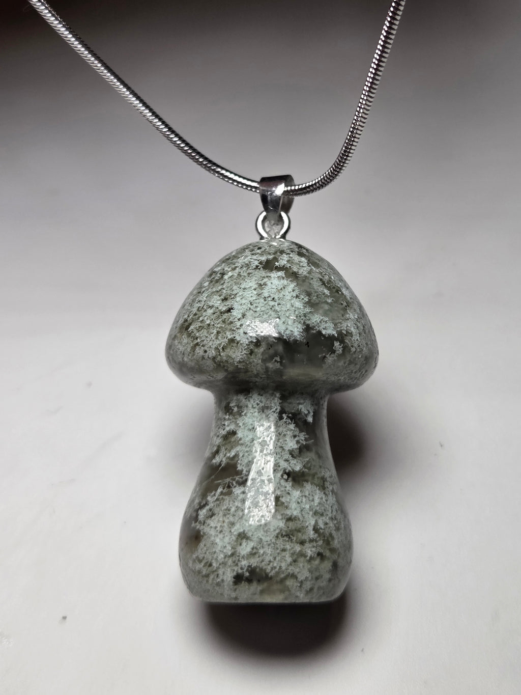 Moss agate crystal Mushroom necklace