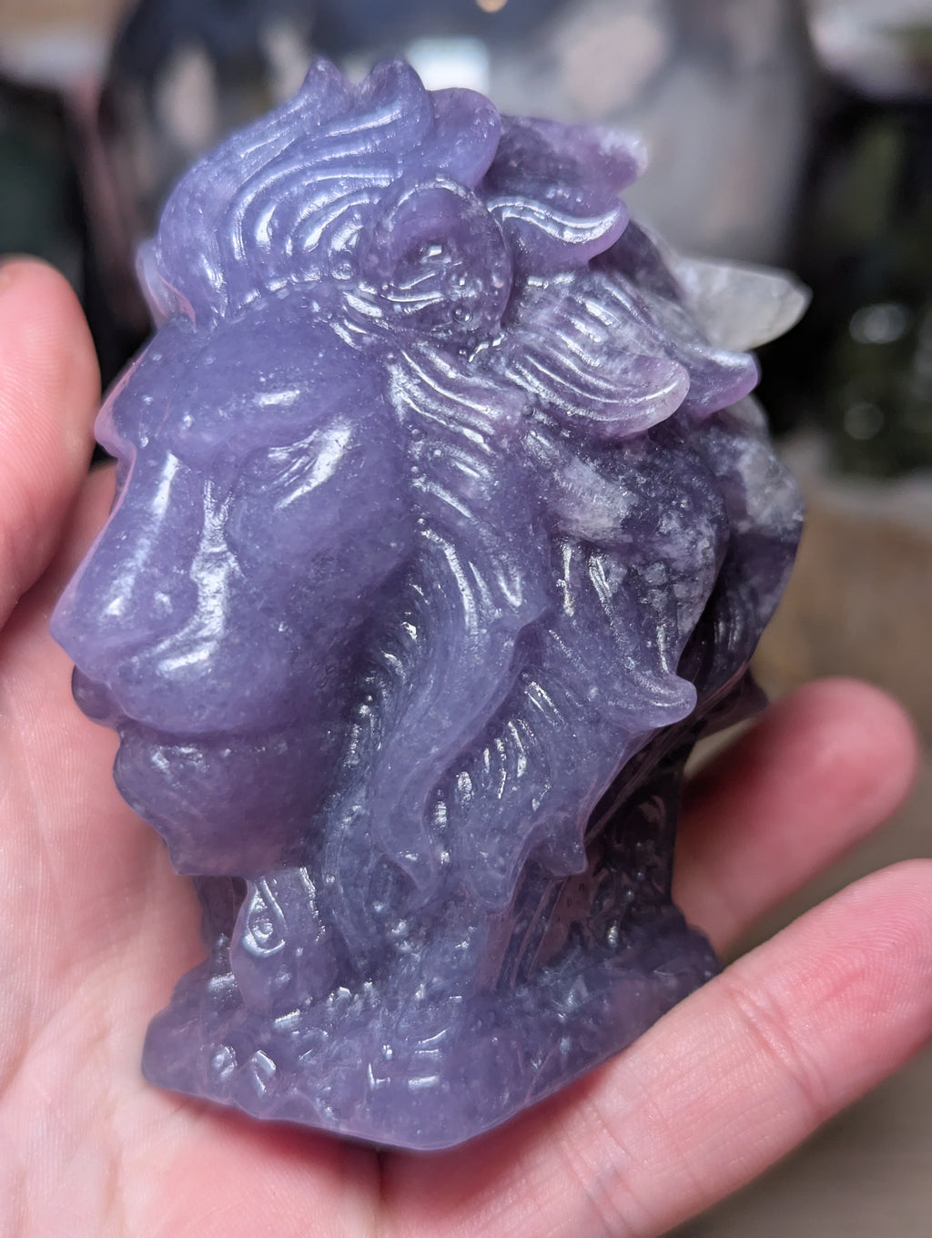 Lepidolite crystal large lion carving