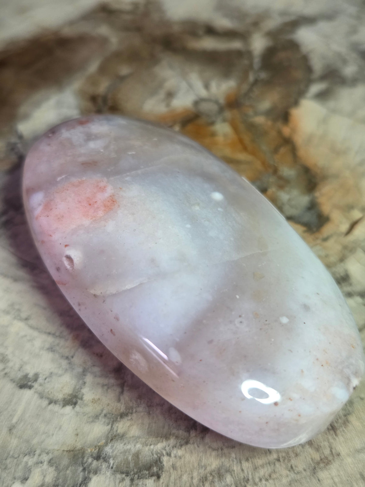 Pink petrified wood crystal palm stone