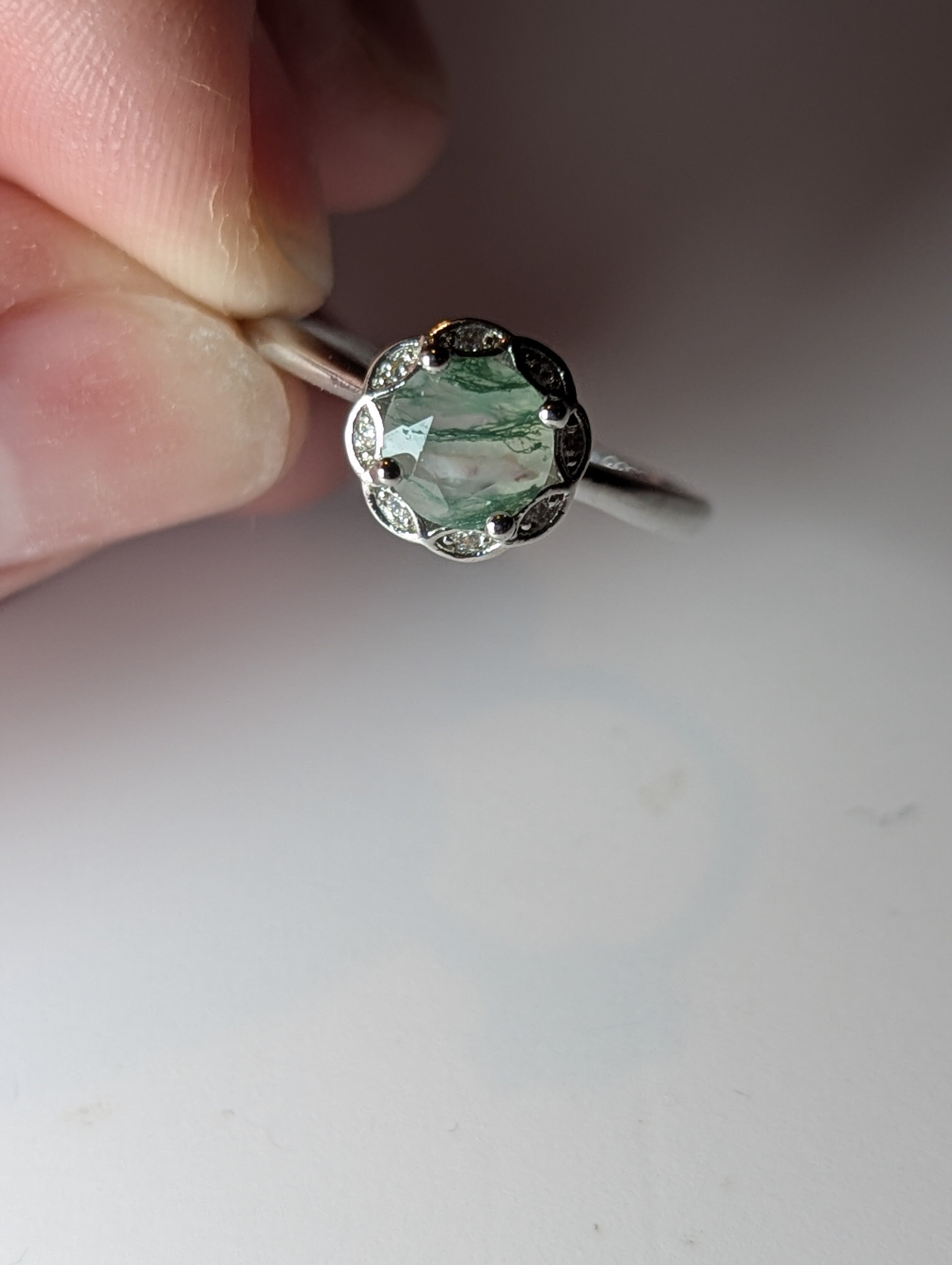 Moss Agate crystal Adjustable ring stainless steel